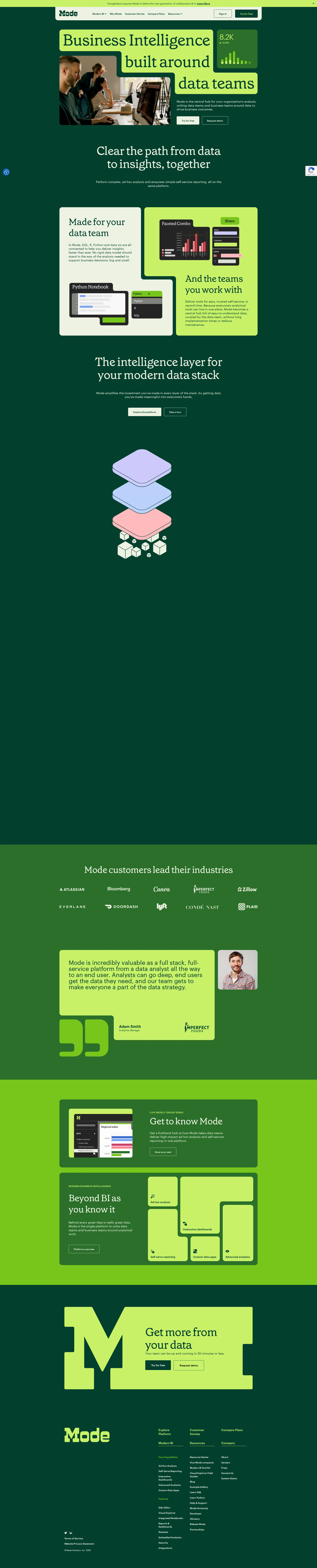 Mode Analytics pricing page screenshot