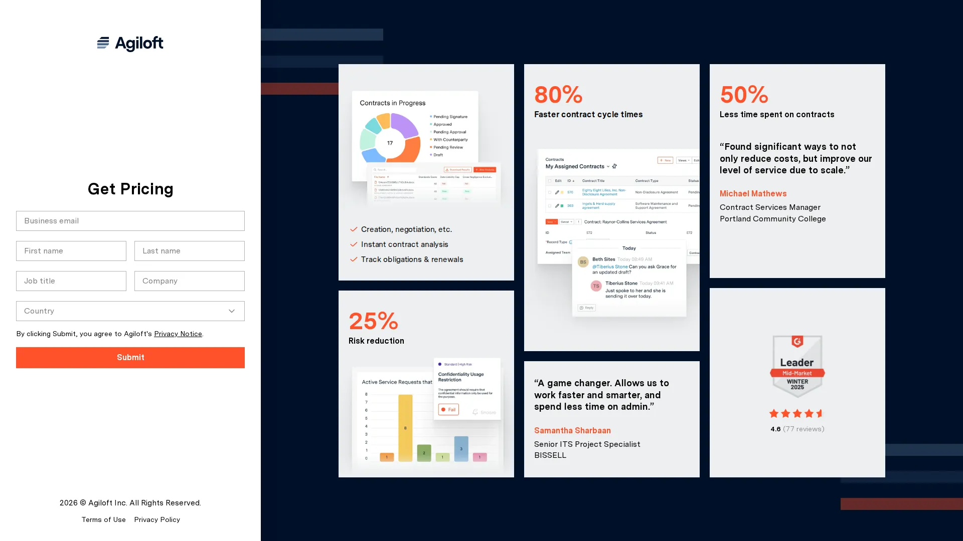 Agiloft pricing page screenshot