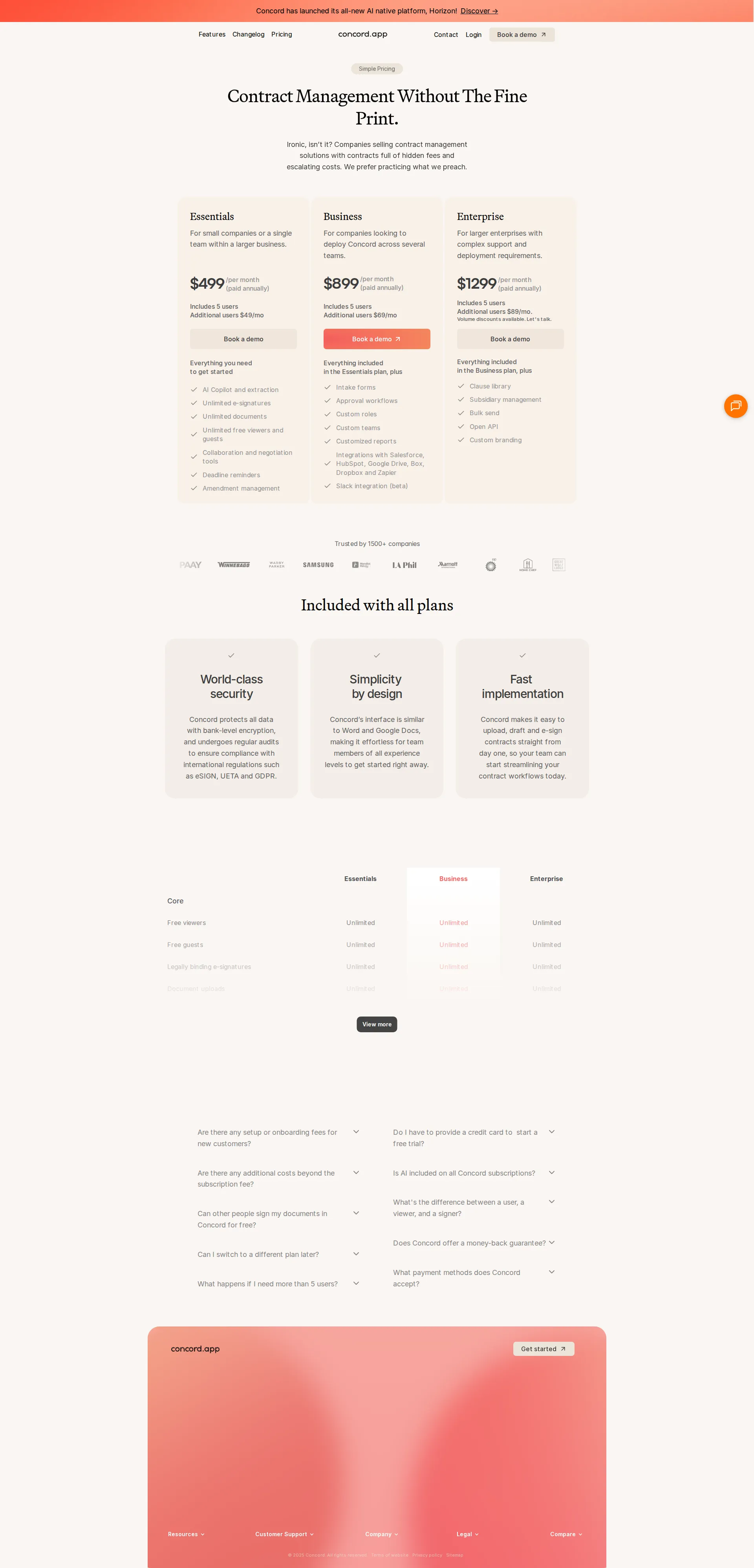 Concord pricing page screenshot