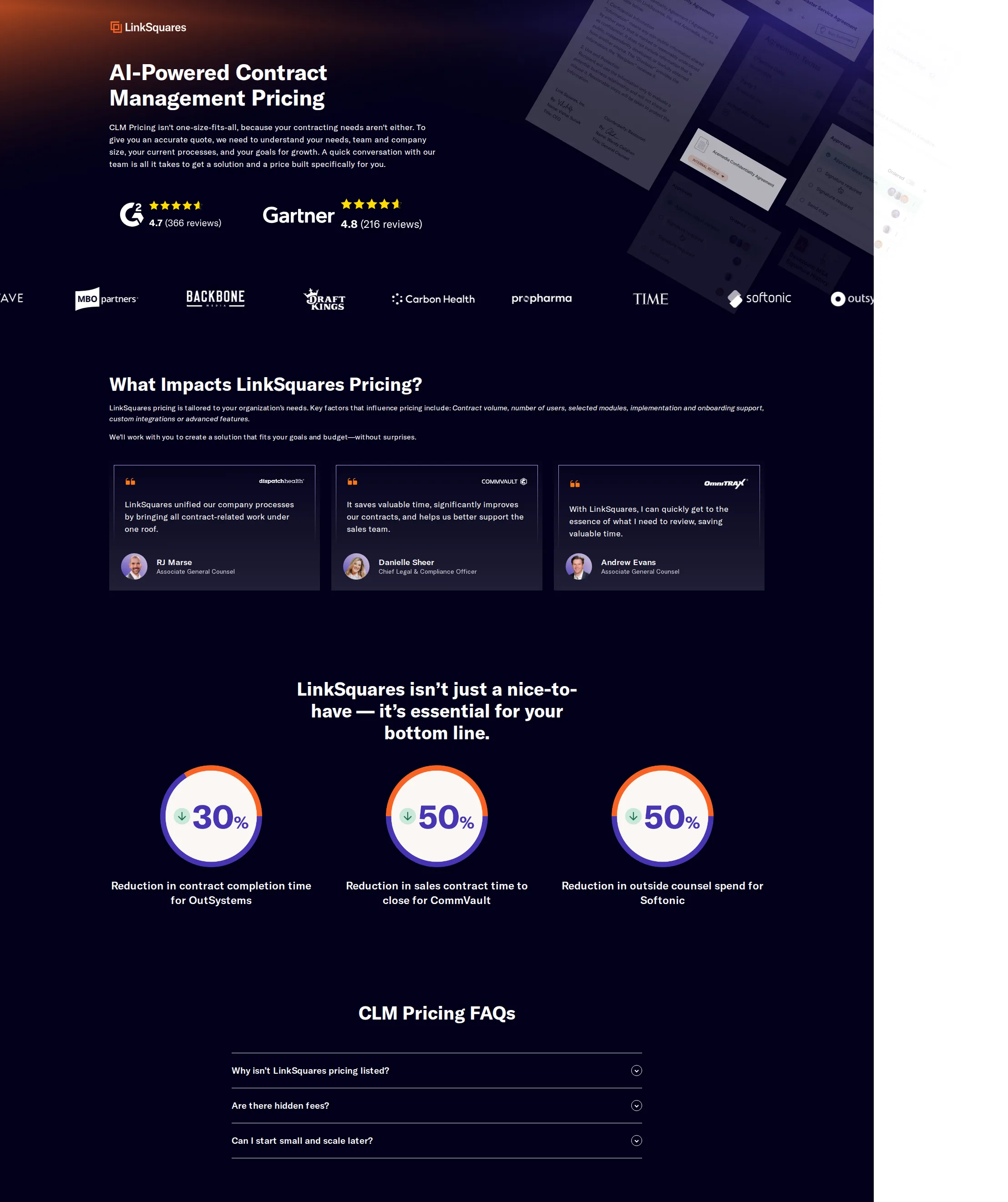 LinkSquares pricing page screenshot