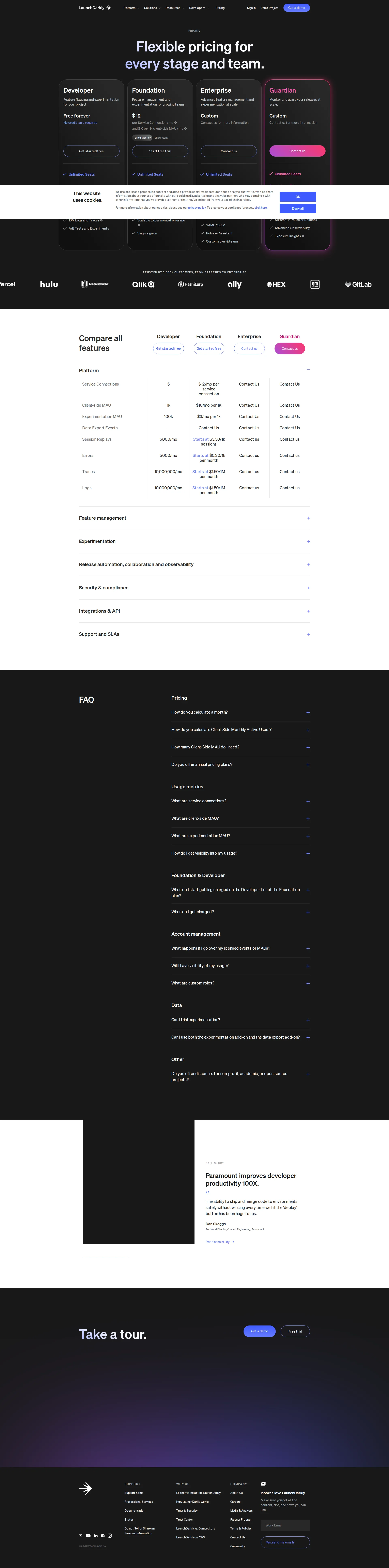 LaunchDarkly pricing page screenshot