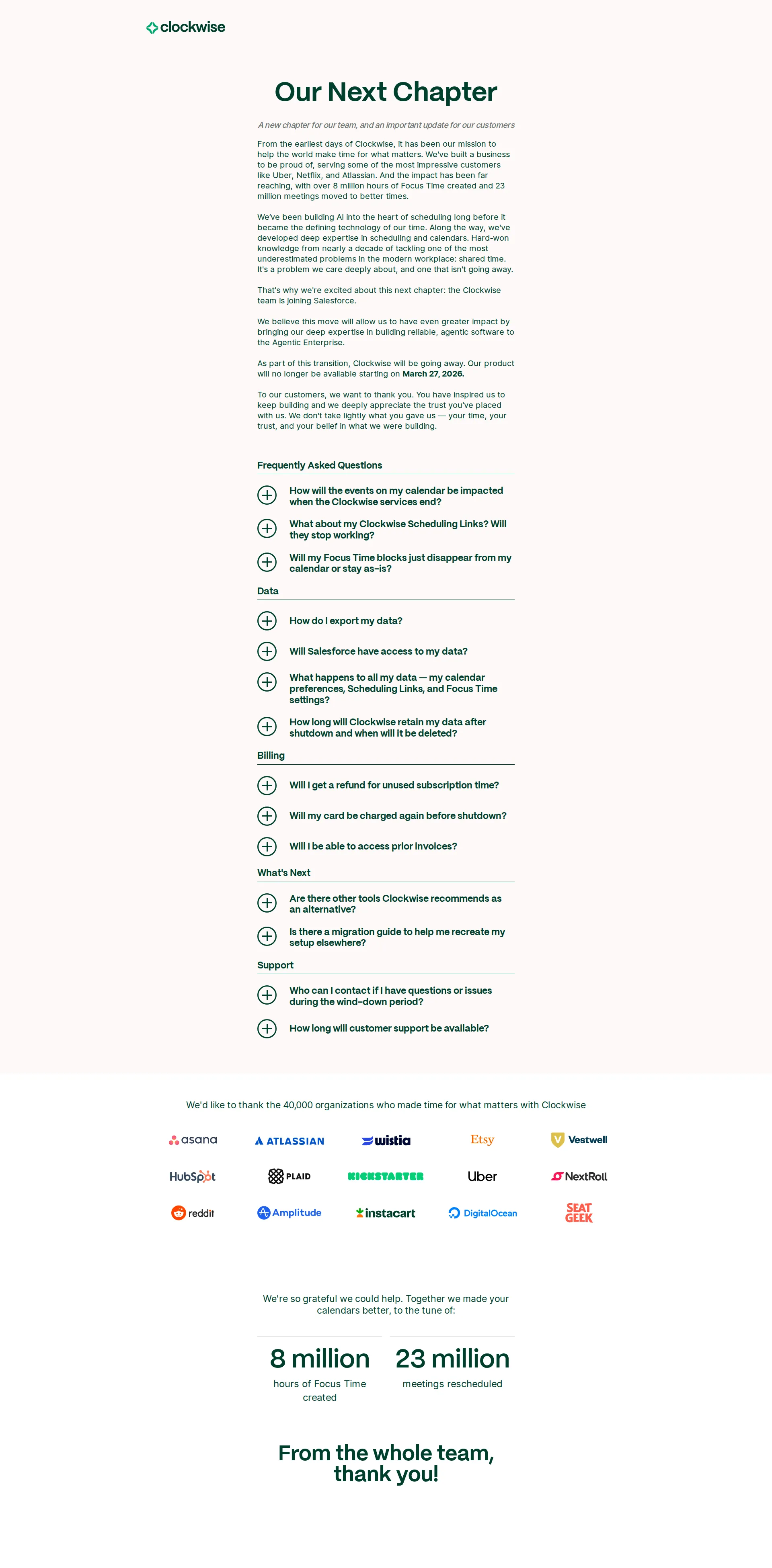 Clockwise pricing page screenshot