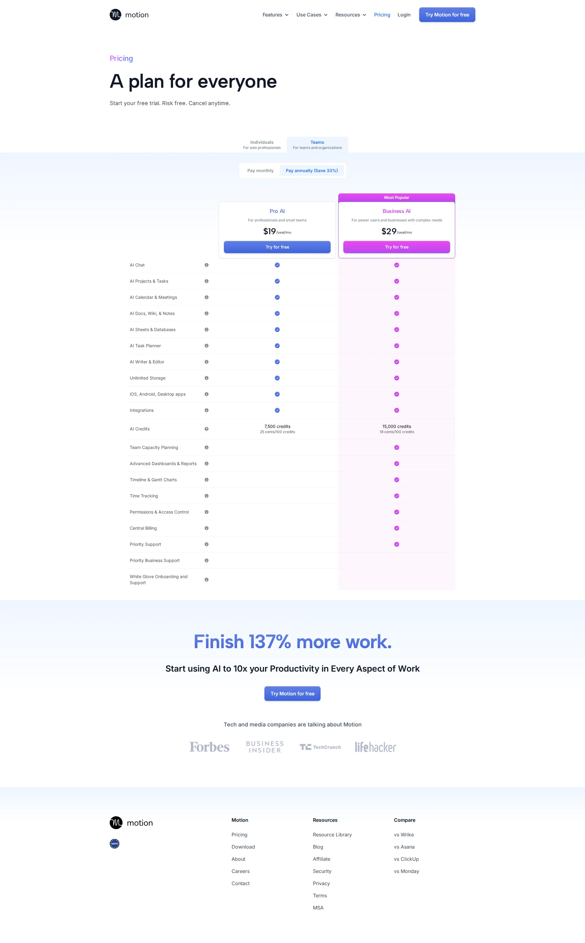 Motion pricing page screenshot