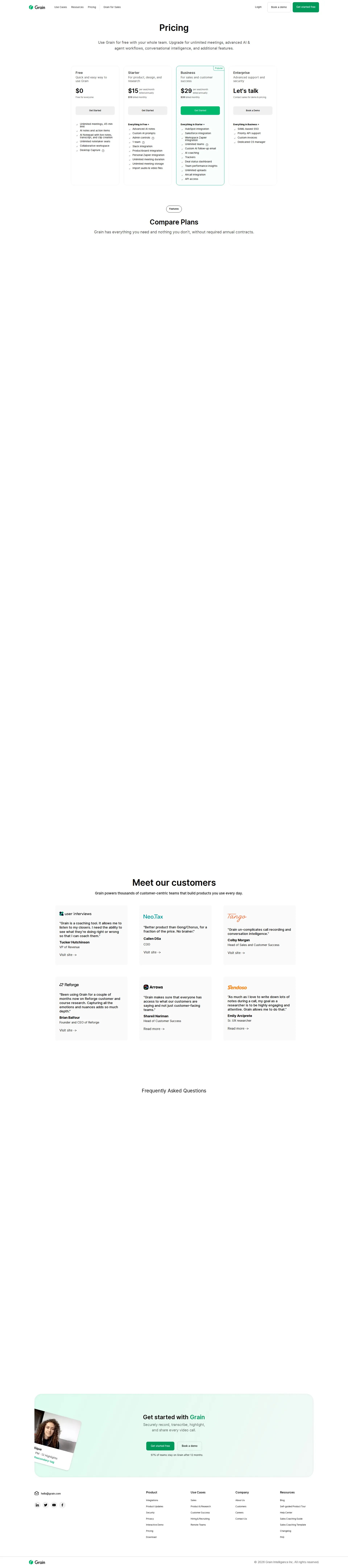 Grain pricing page screenshot