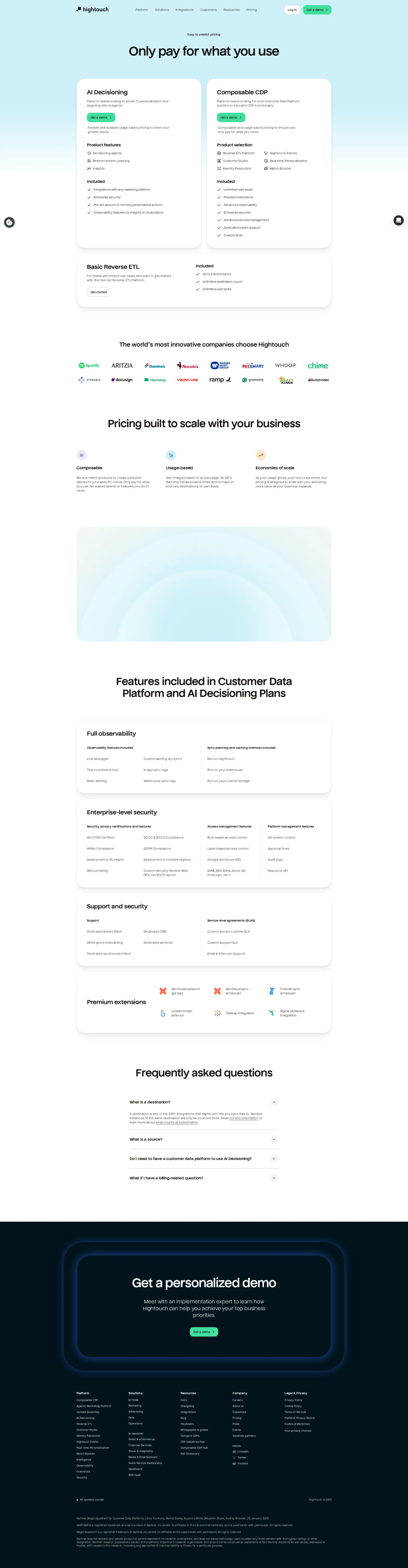 Hightouch pricing page screenshot