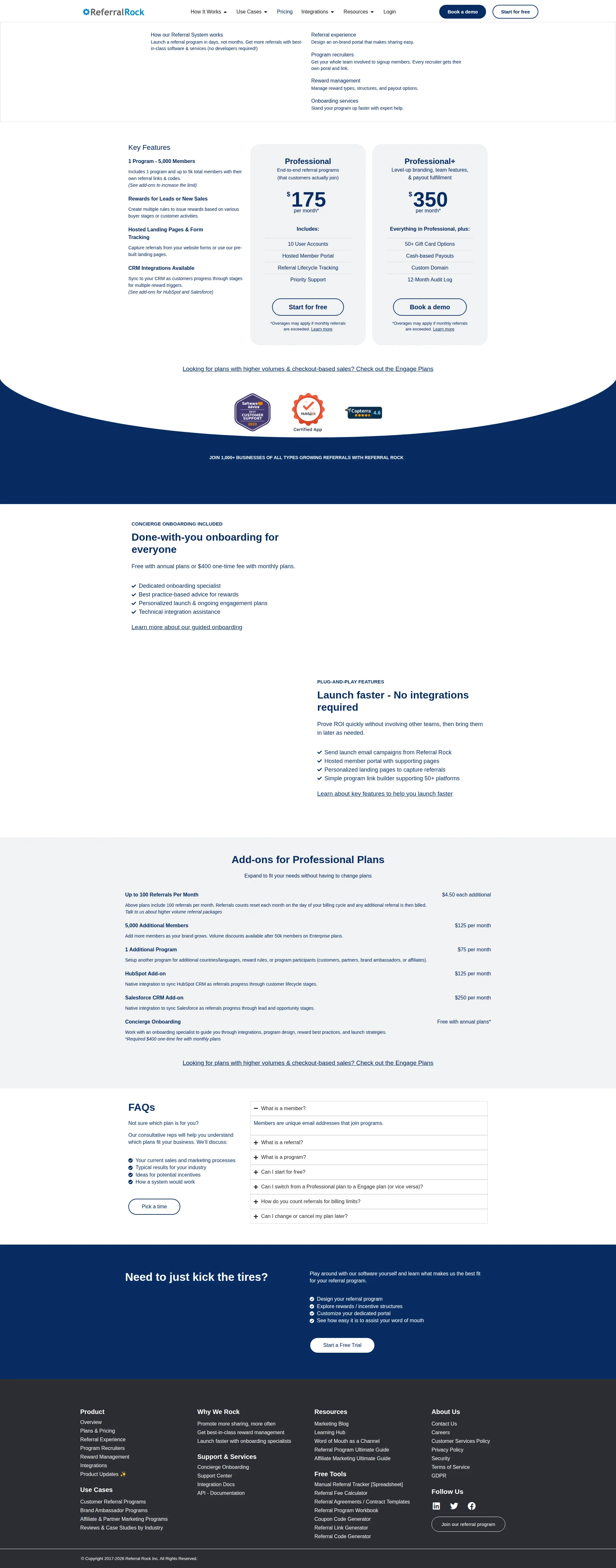 Referral Rock pricing page screenshot
