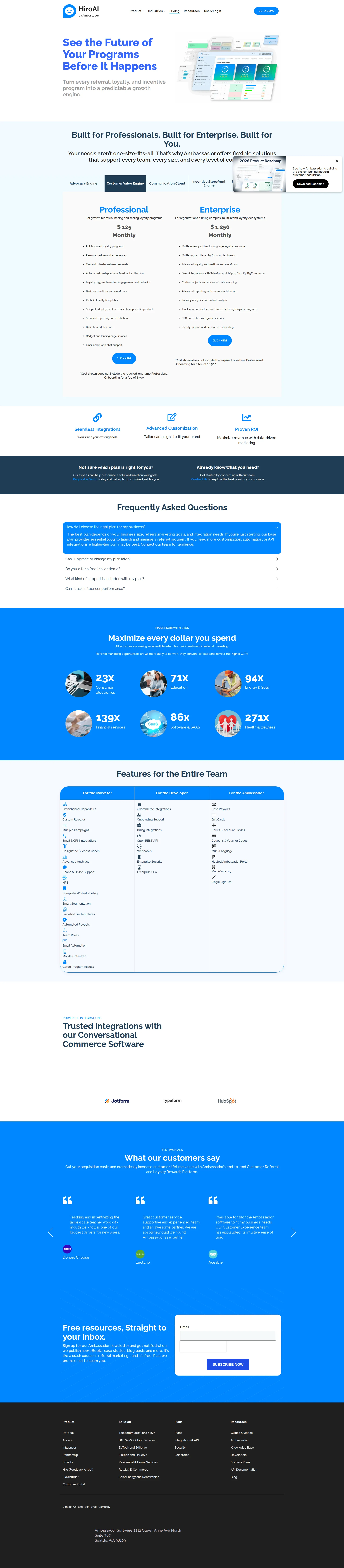 Ambassador pricing page screenshot