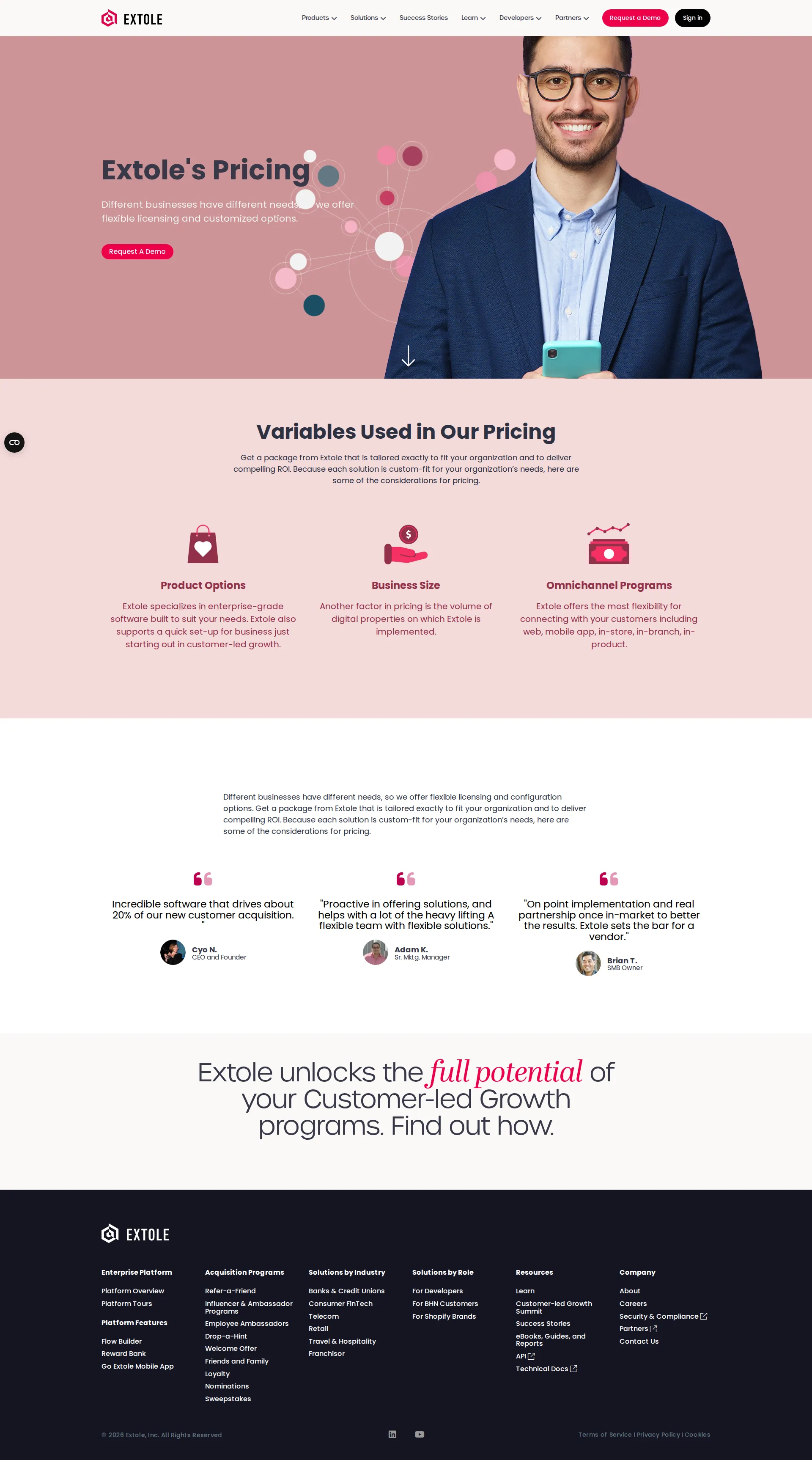 Extole pricing page screenshot