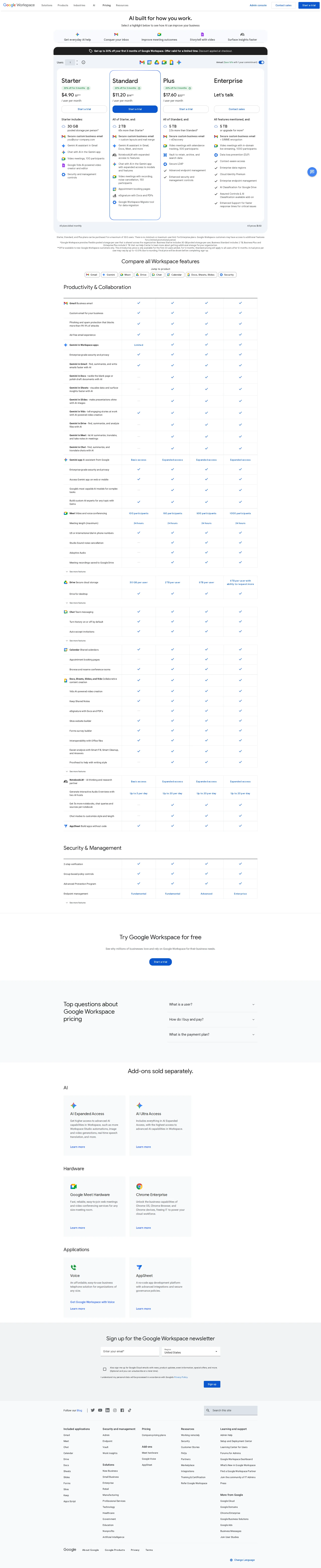 Google Workspace pricing page screenshot