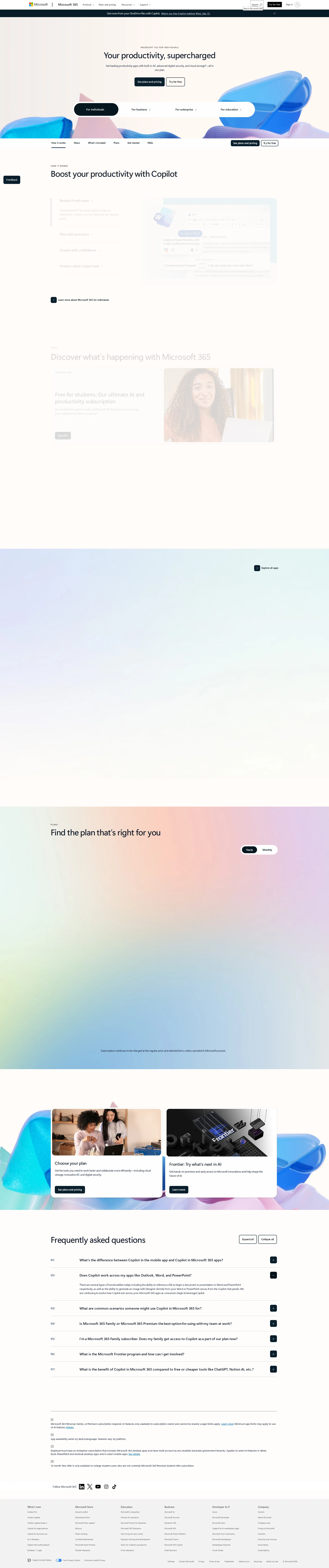 Microsoft 365 pricing page screenshot