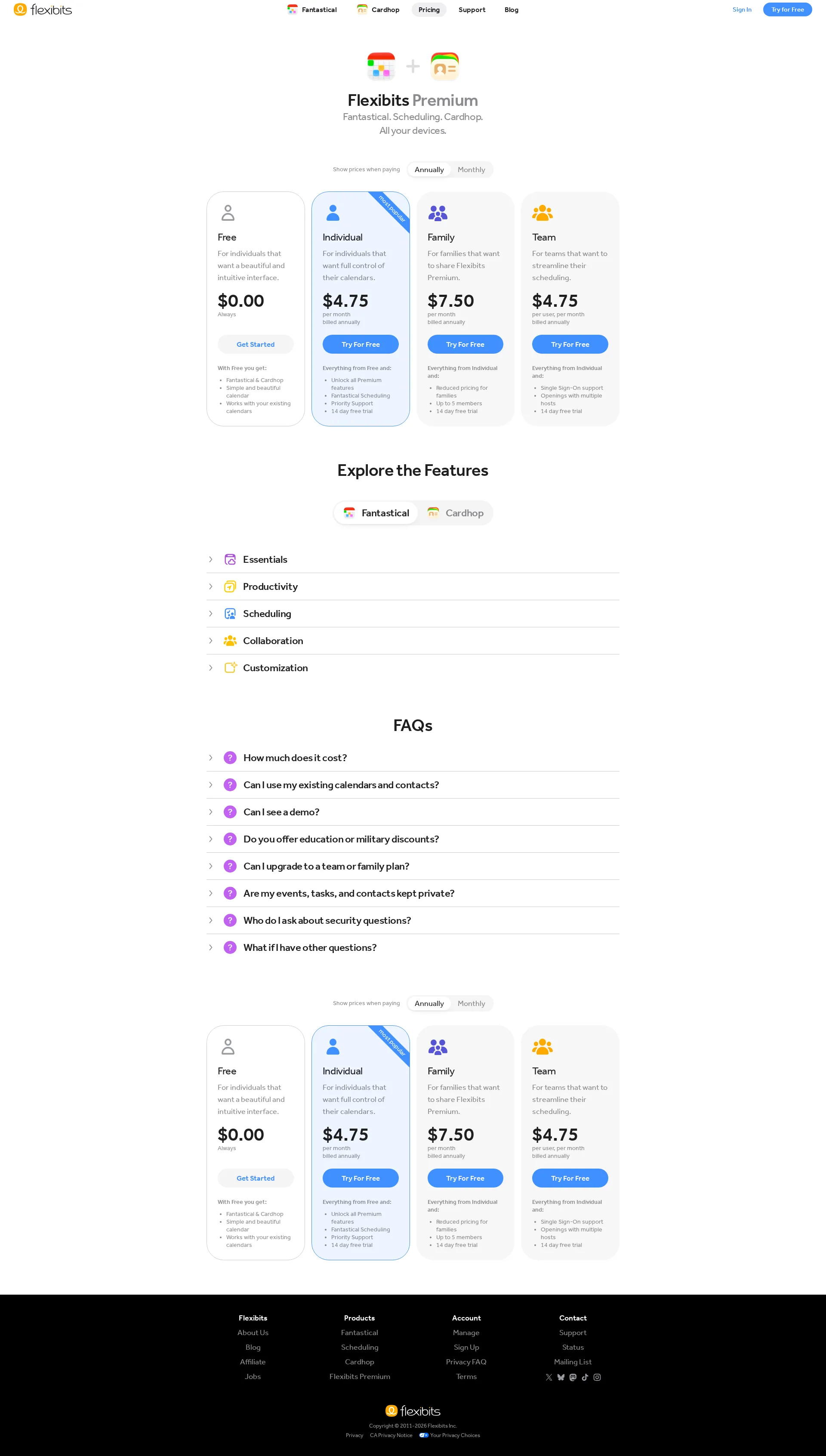 Fantastical pricing page screenshot