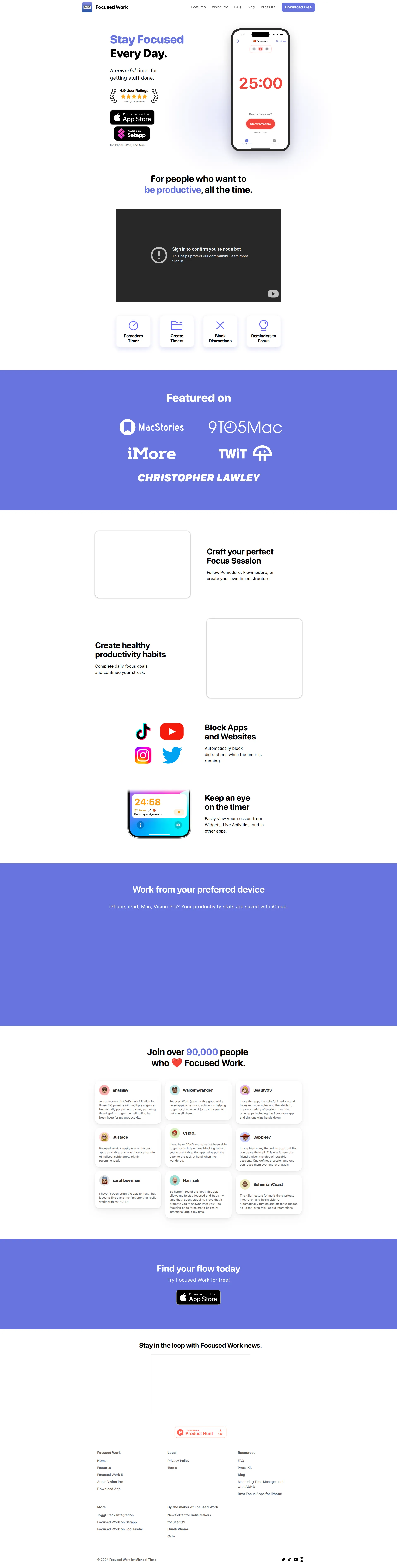 Focused Work pricing page screenshot