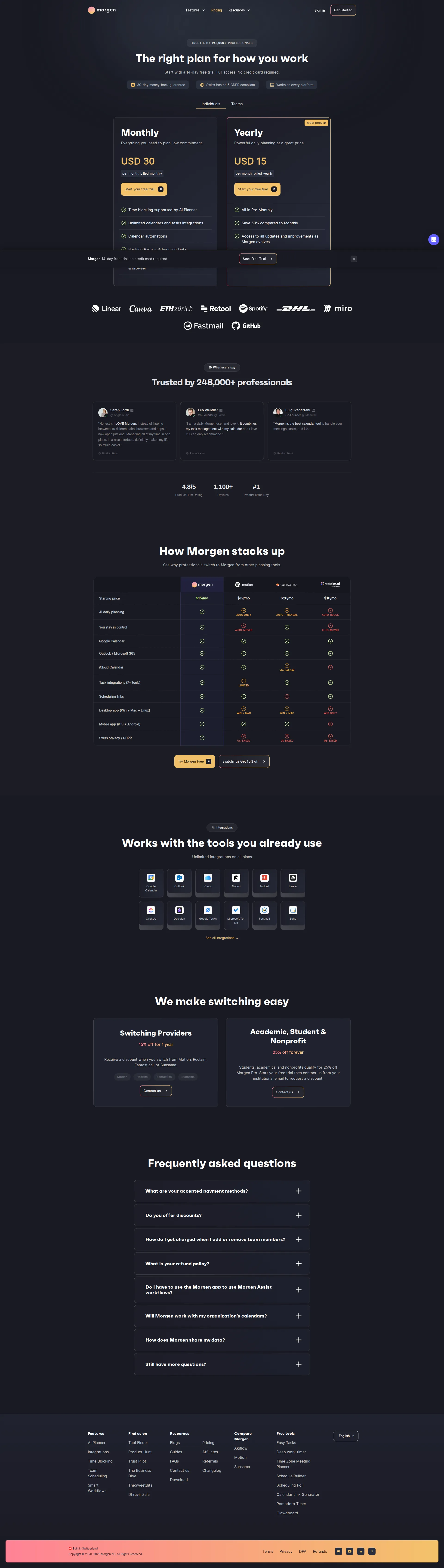 Morgen pricing page screenshot