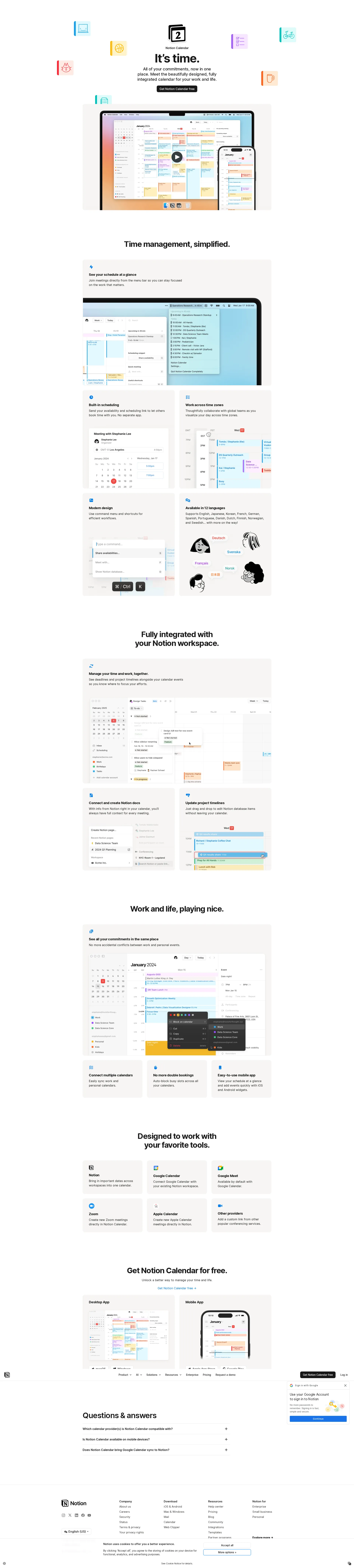 Notion Calendar pricing page screenshot