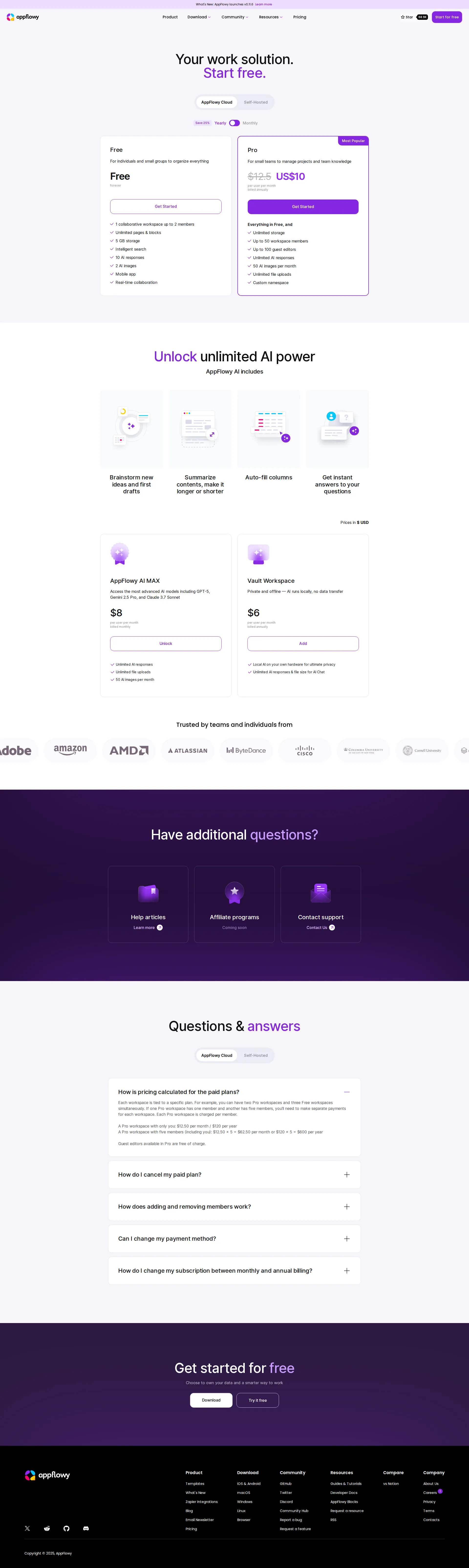 AppFlowy pricing page screenshot