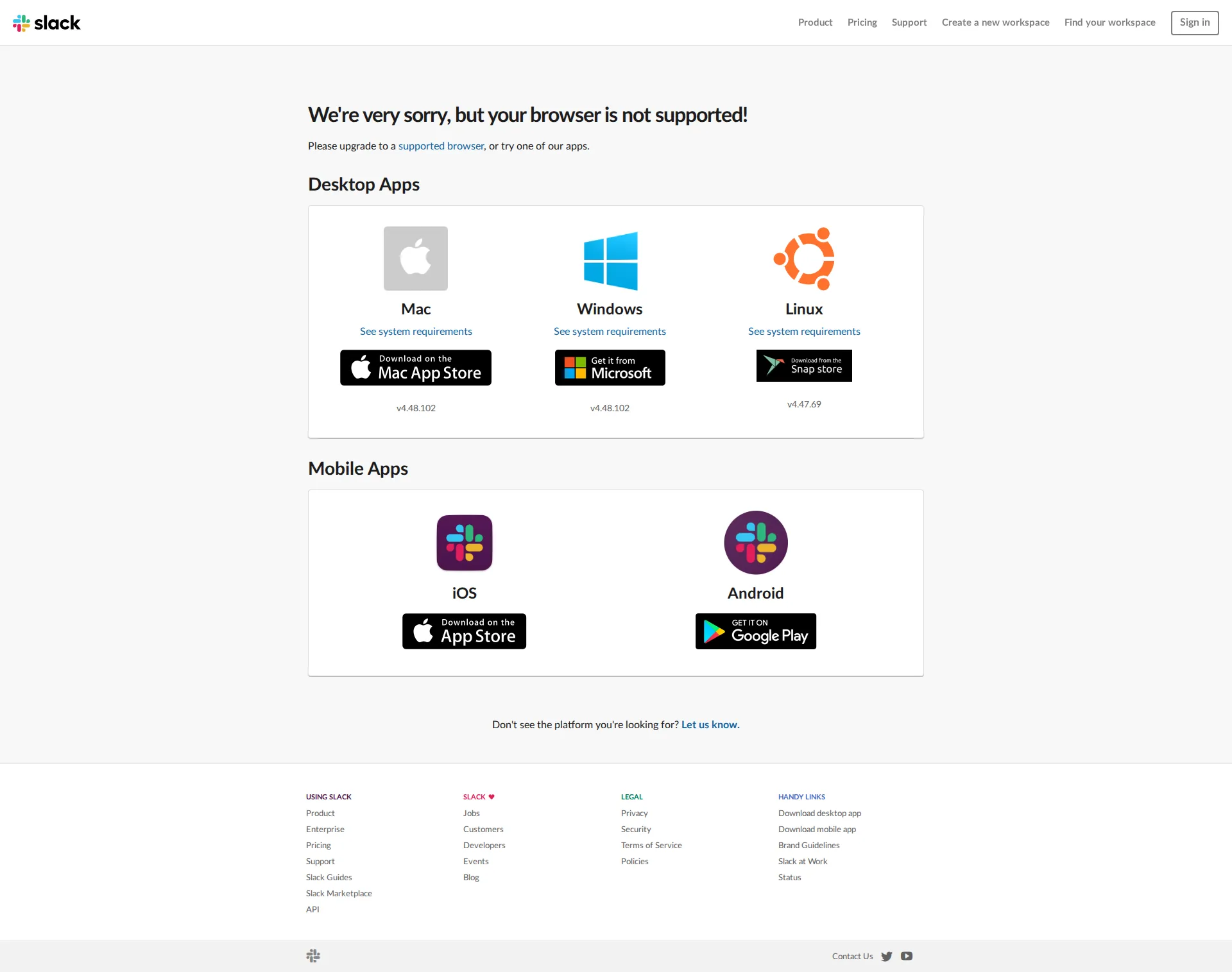 Slack pricing page screenshot
