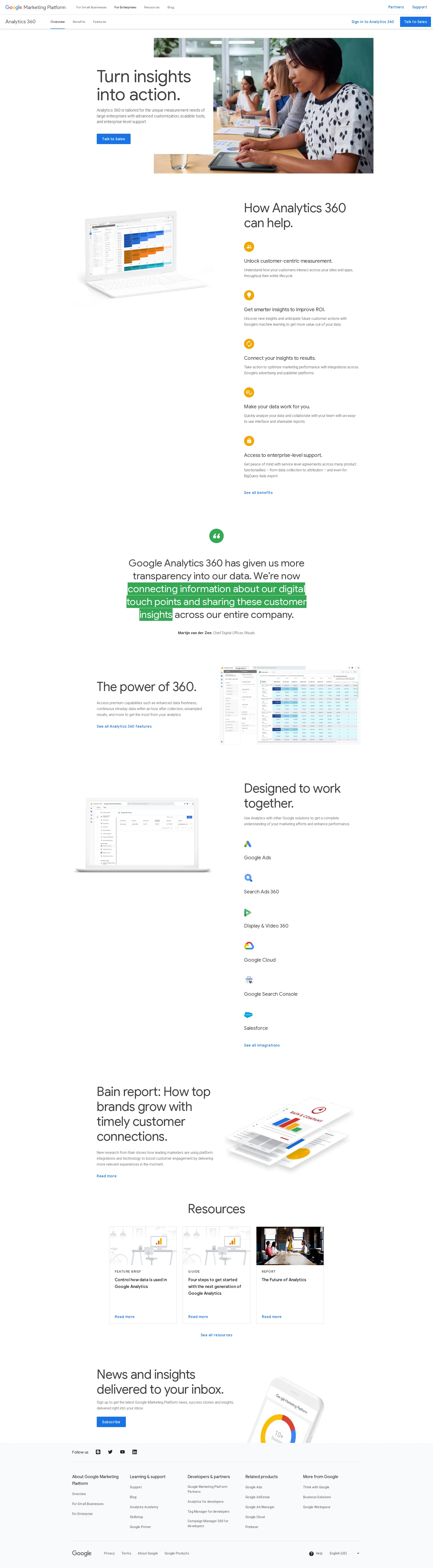 Google Analytics 360 pricing page screenshot