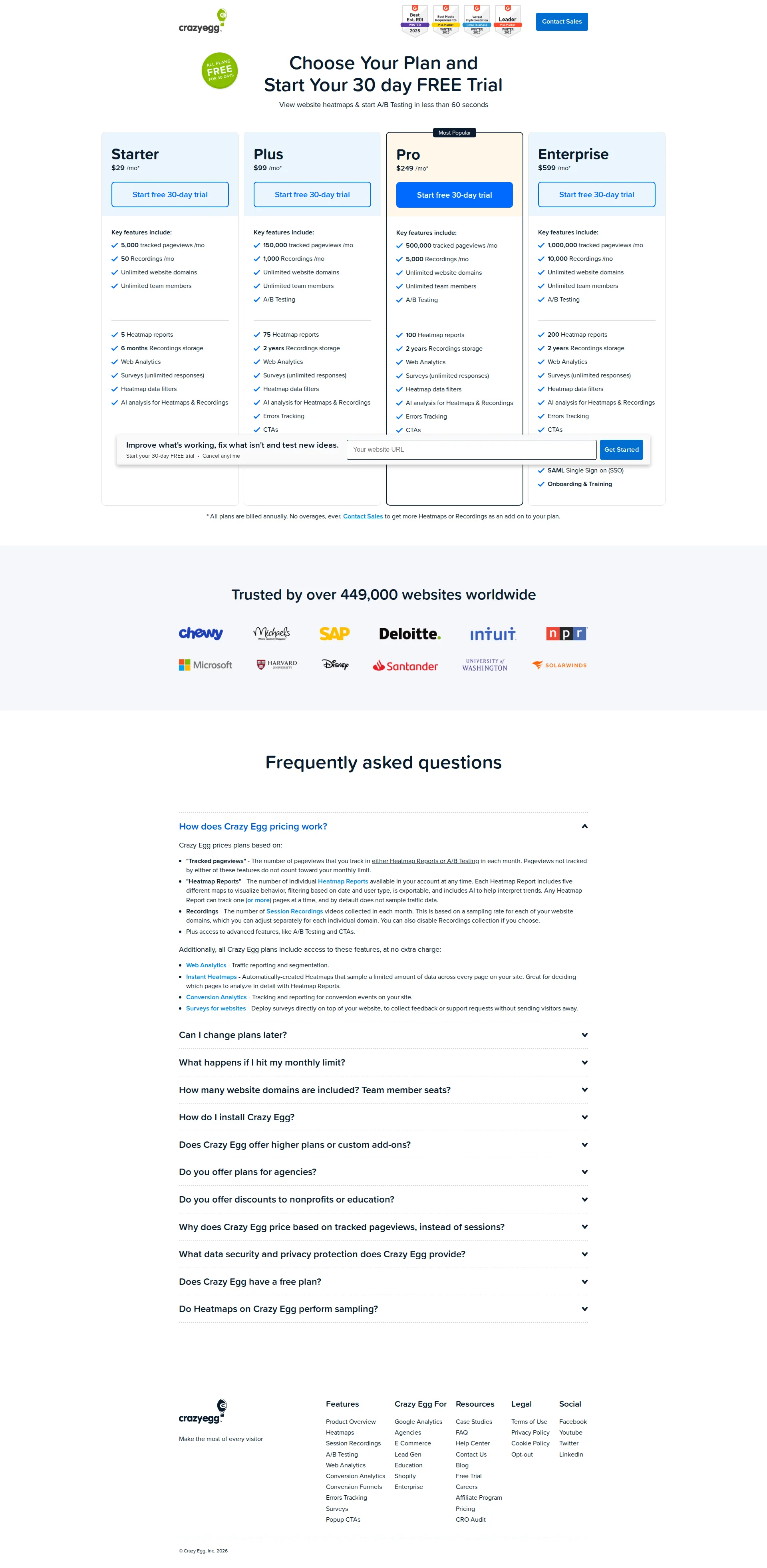Crazy Egg pricing page screenshot