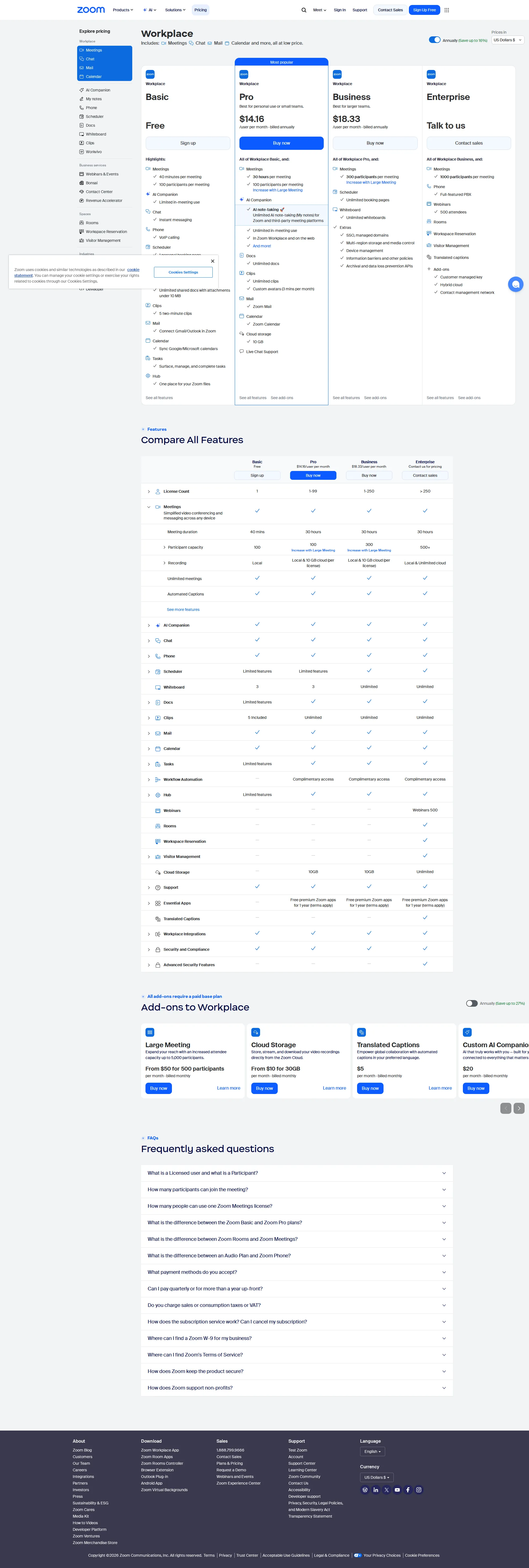 Zoom pricing page screenshot
