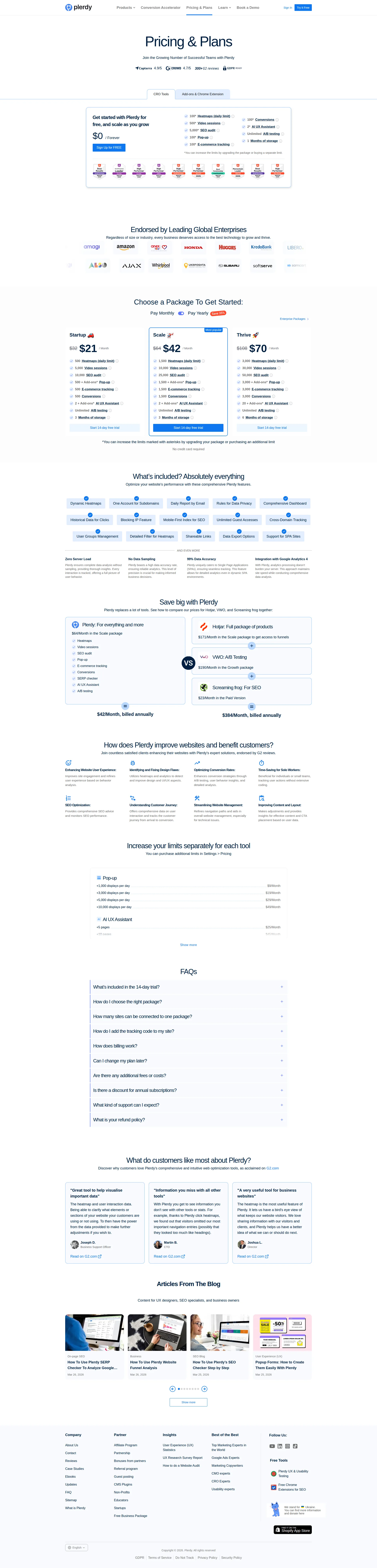 Plerdy pricing page screenshot