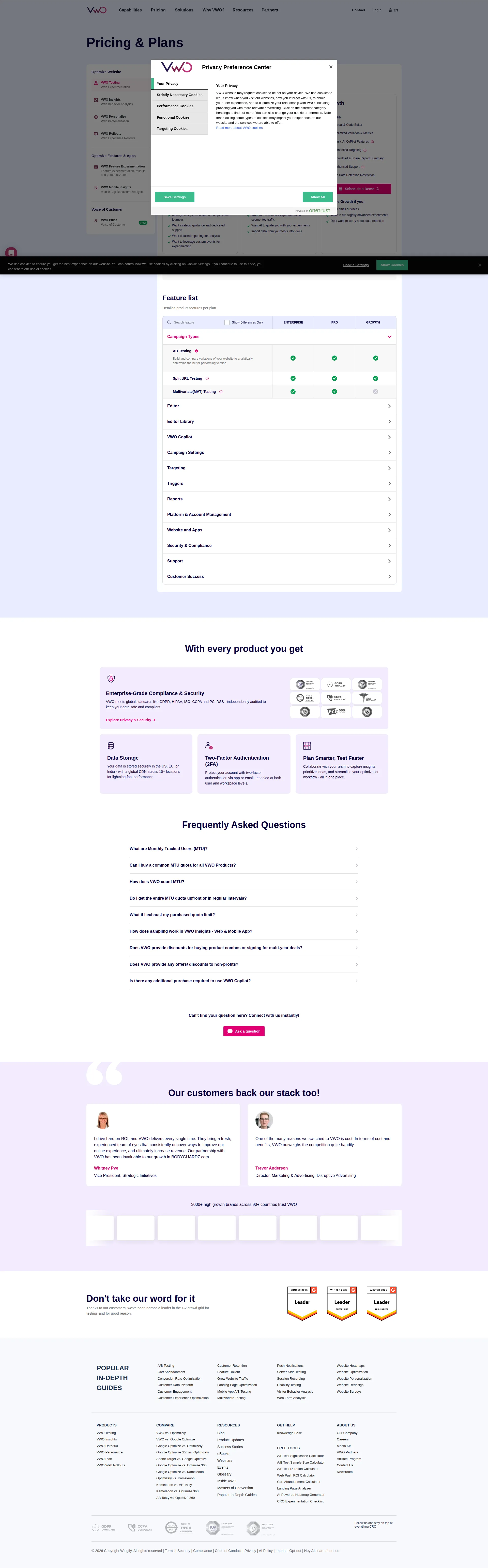 VWO pricing page screenshot
