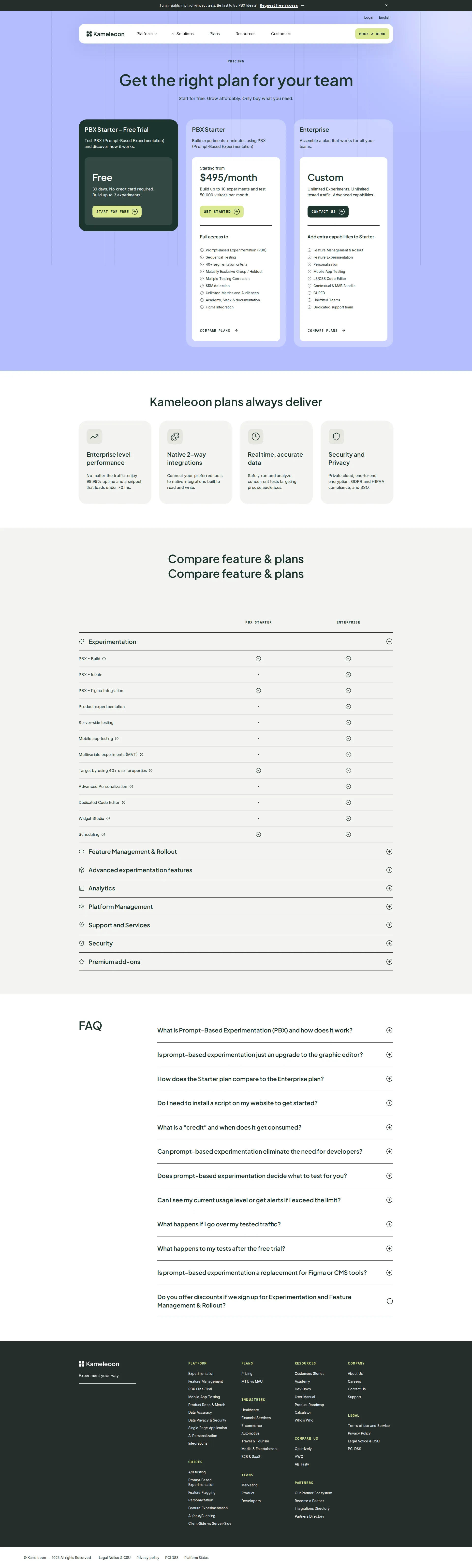 Kameleoon pricing page screenshot