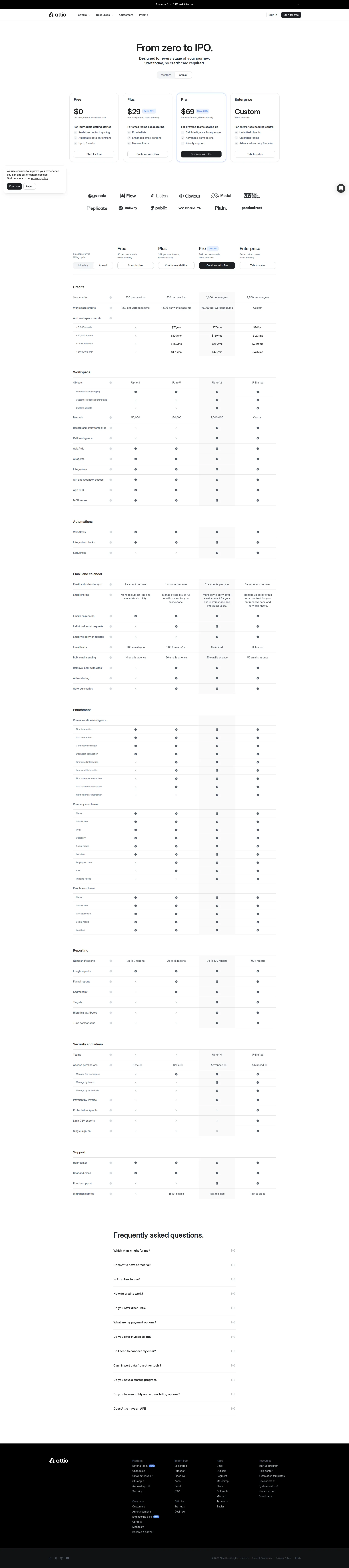 Attio pricing page screenshot