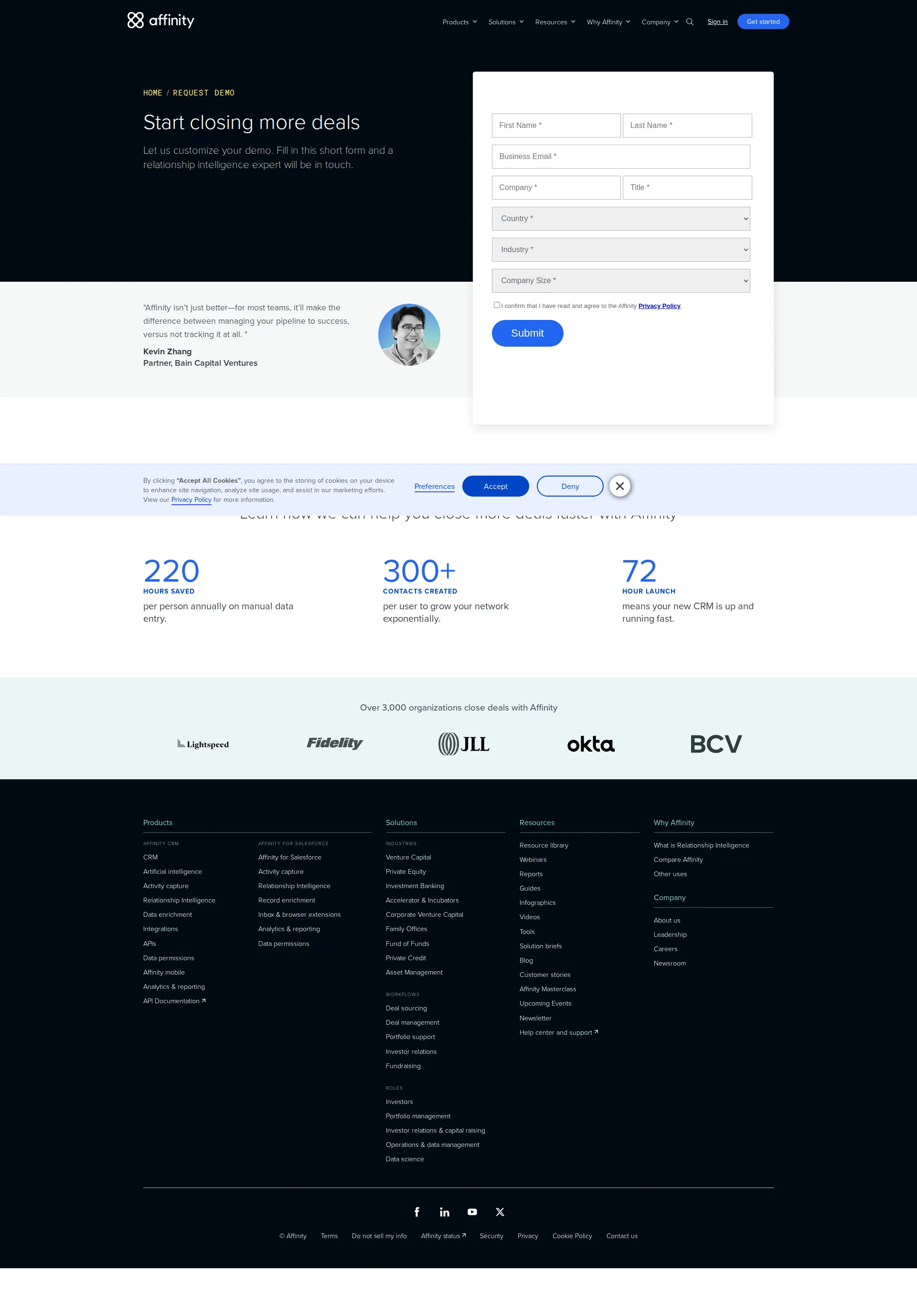 Affinity CRM pricing page screenshot