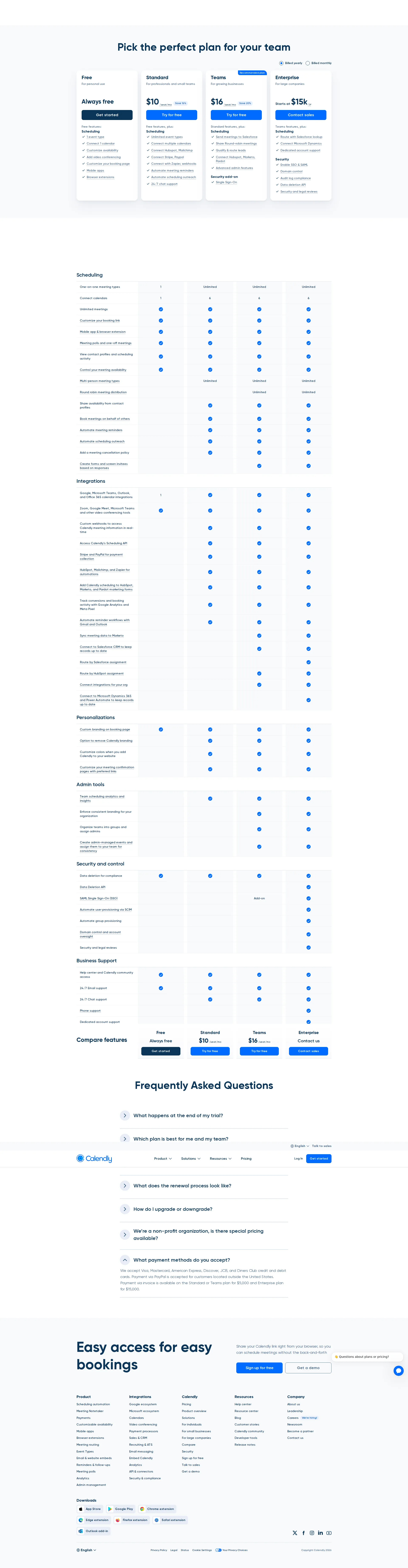 Calendly pricing page screenshot