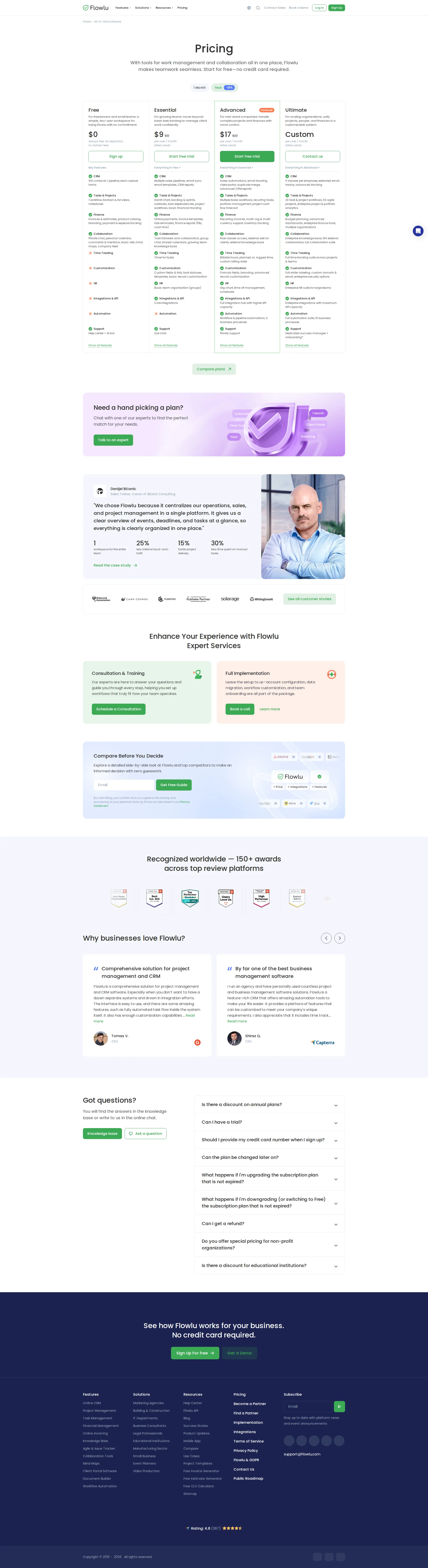 Flowlu pricing page screenshot