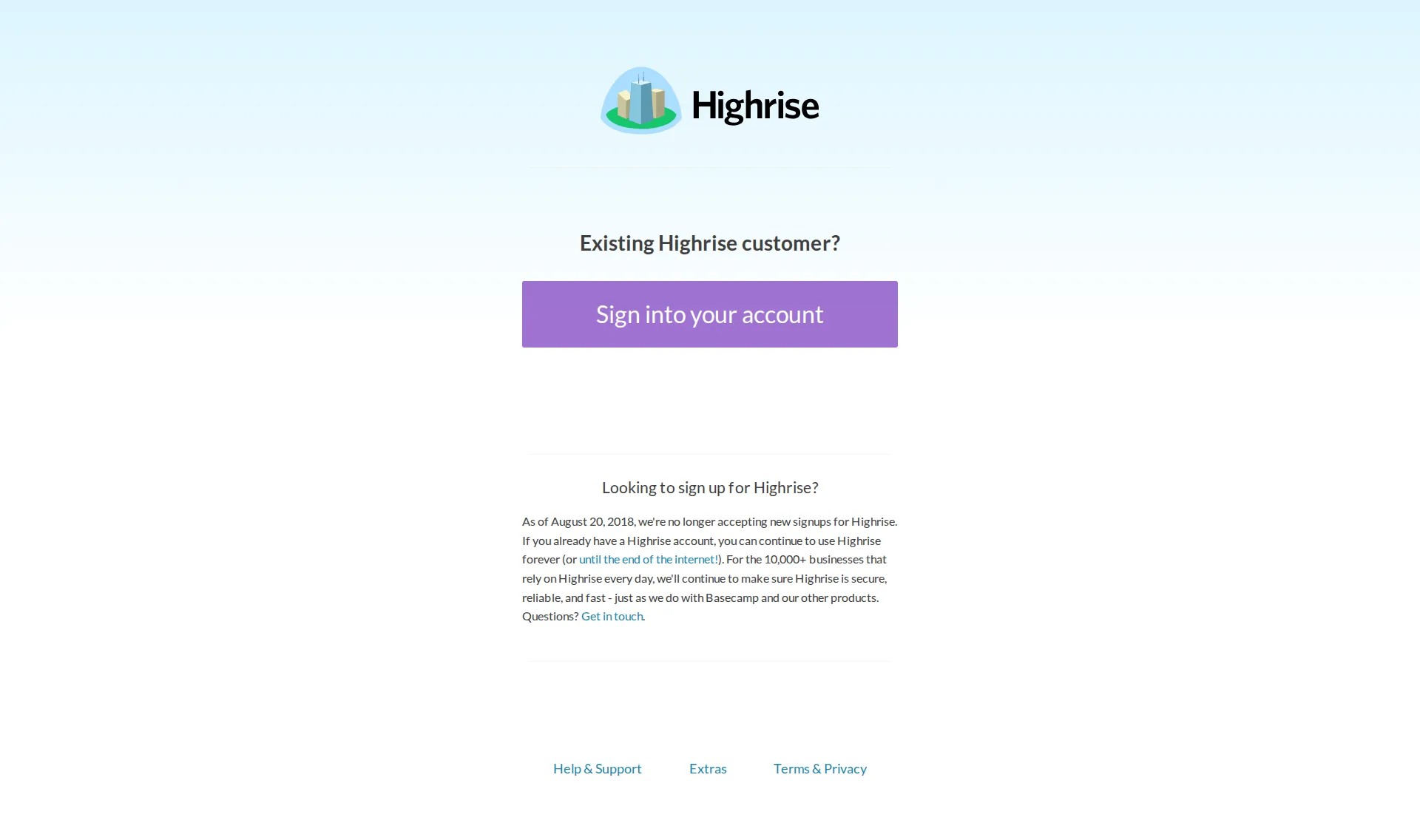 Highrise pricing page screenshot