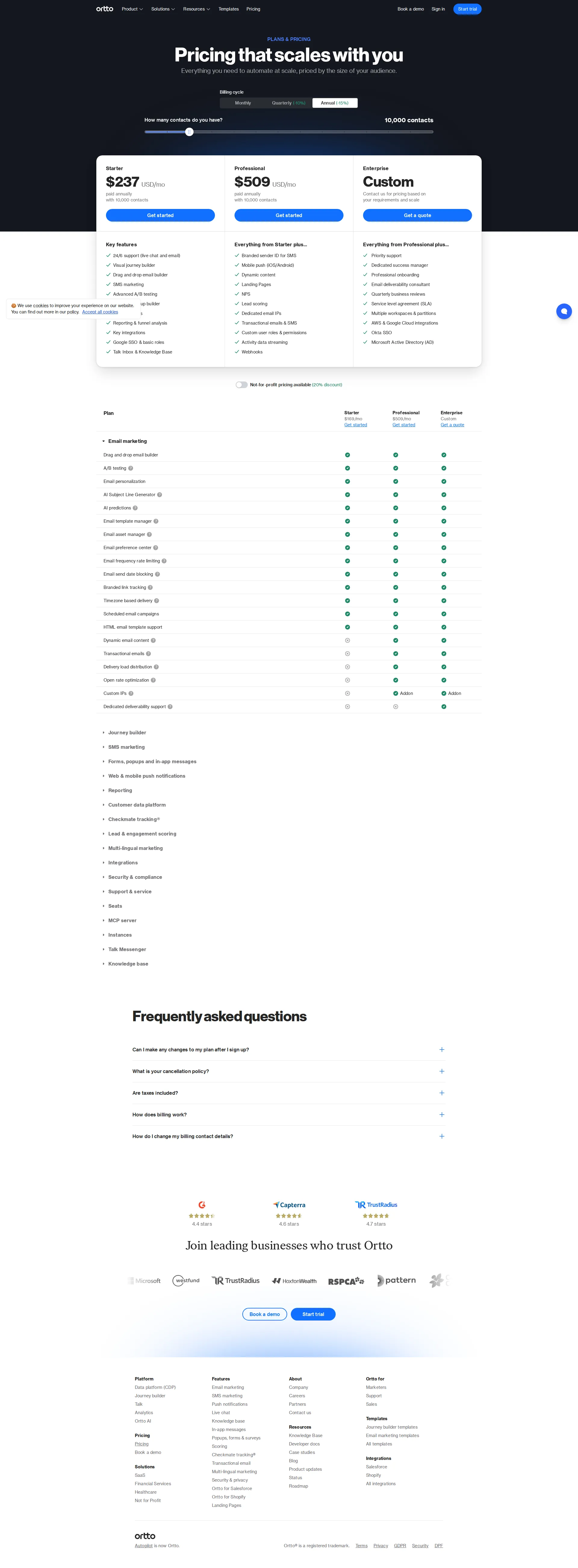 Autopilot pricing page screenshot