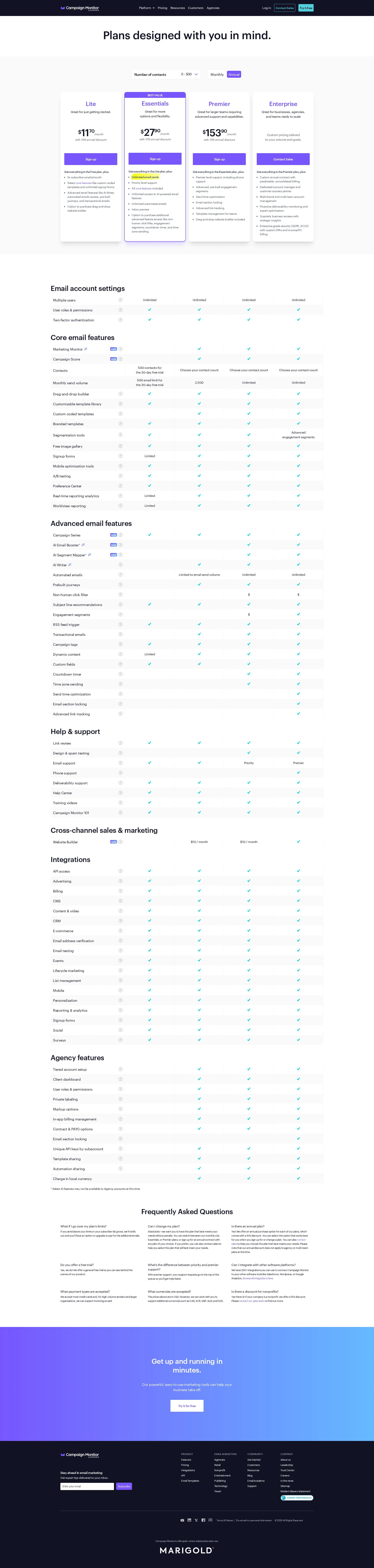 Campaign Monitor pricing page screenshot