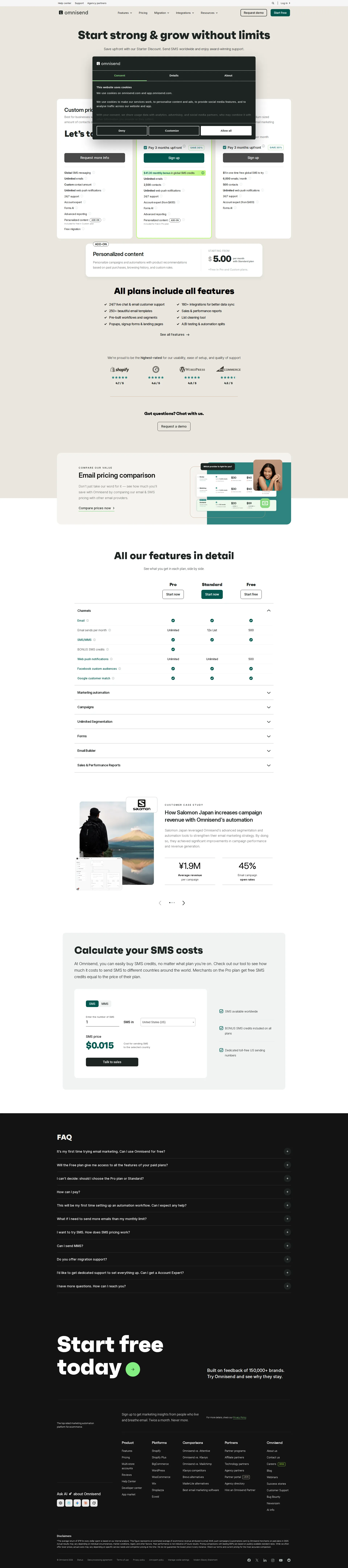 Omnisend pricing page screenshot
