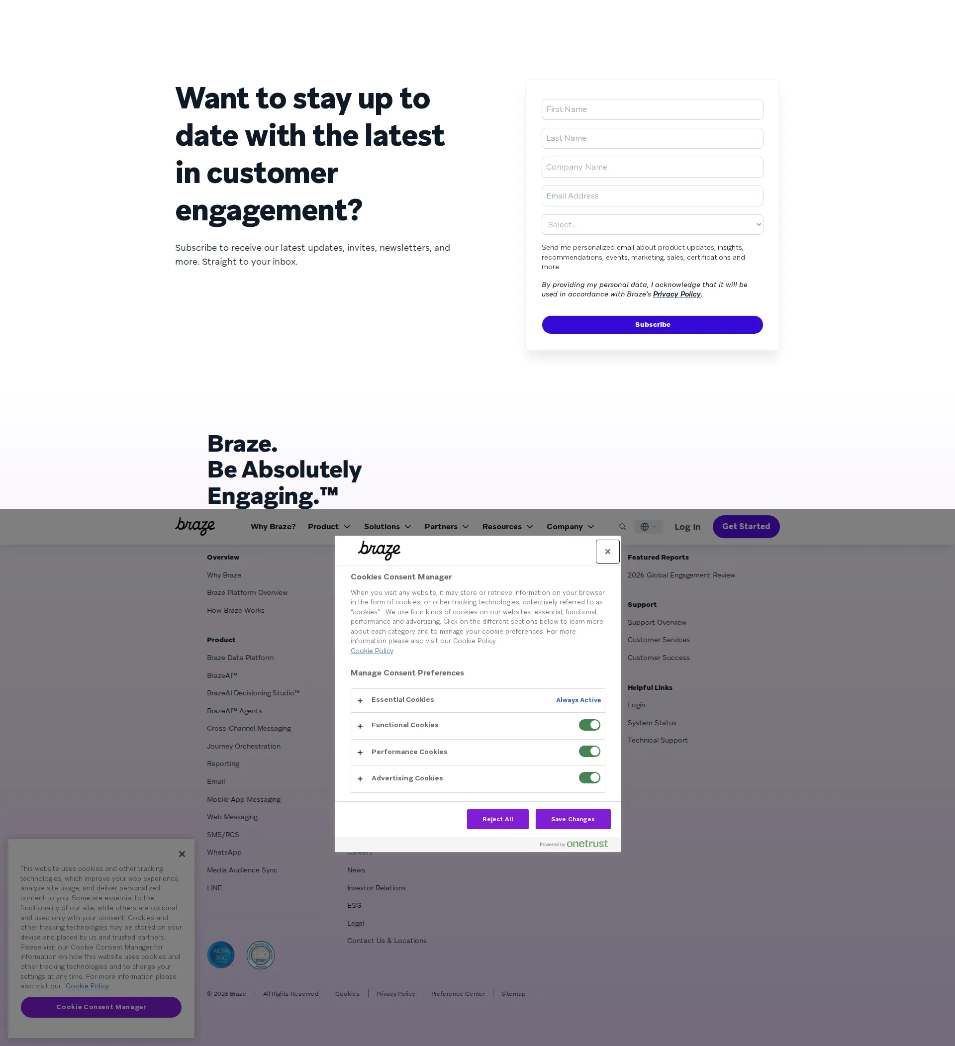 Braze pricing page screenshot