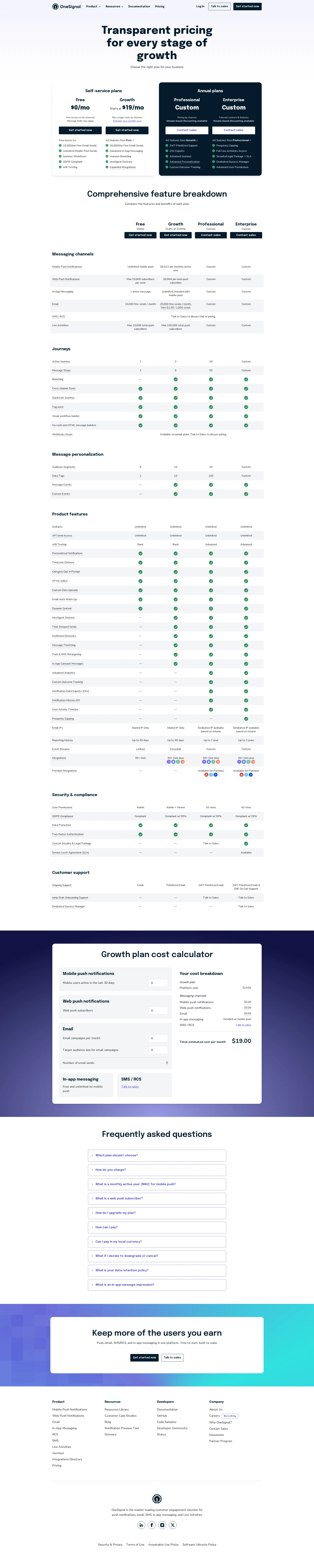 OneSignal pricing page screenshot