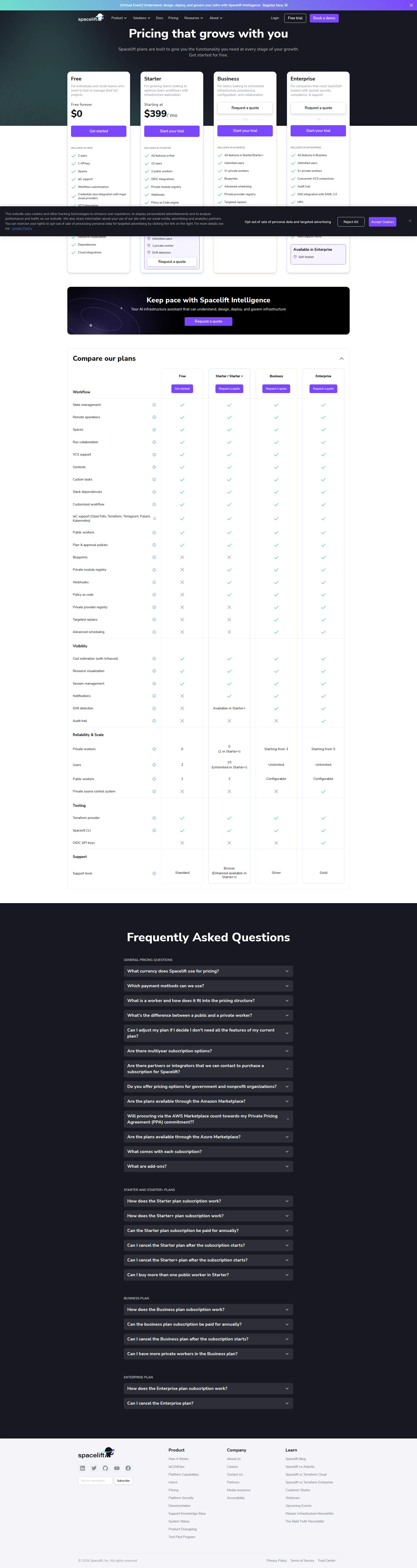 Spacelift pricing page screenshot