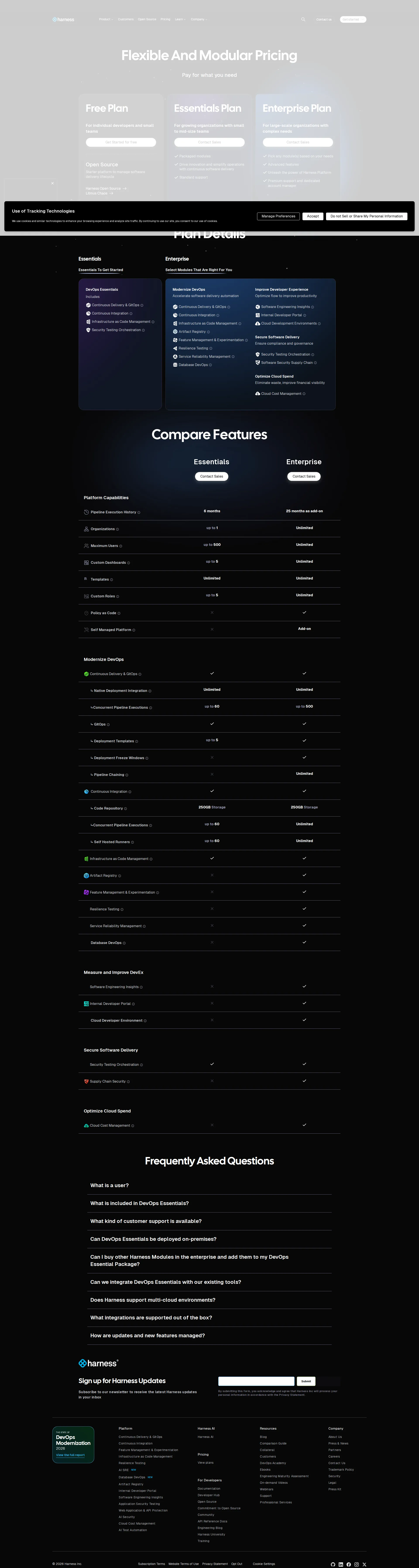 Harness pricing page screenshot
