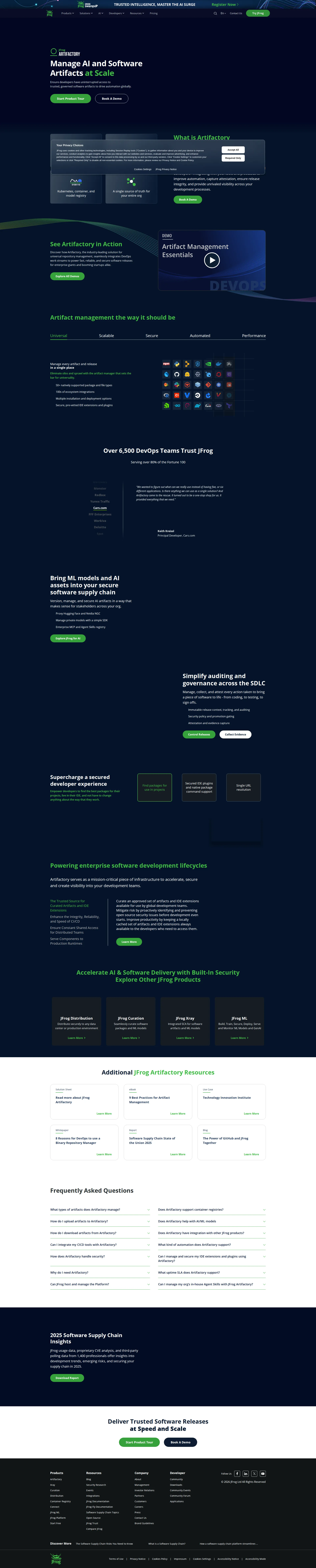 Artifactory pricing page screenshot