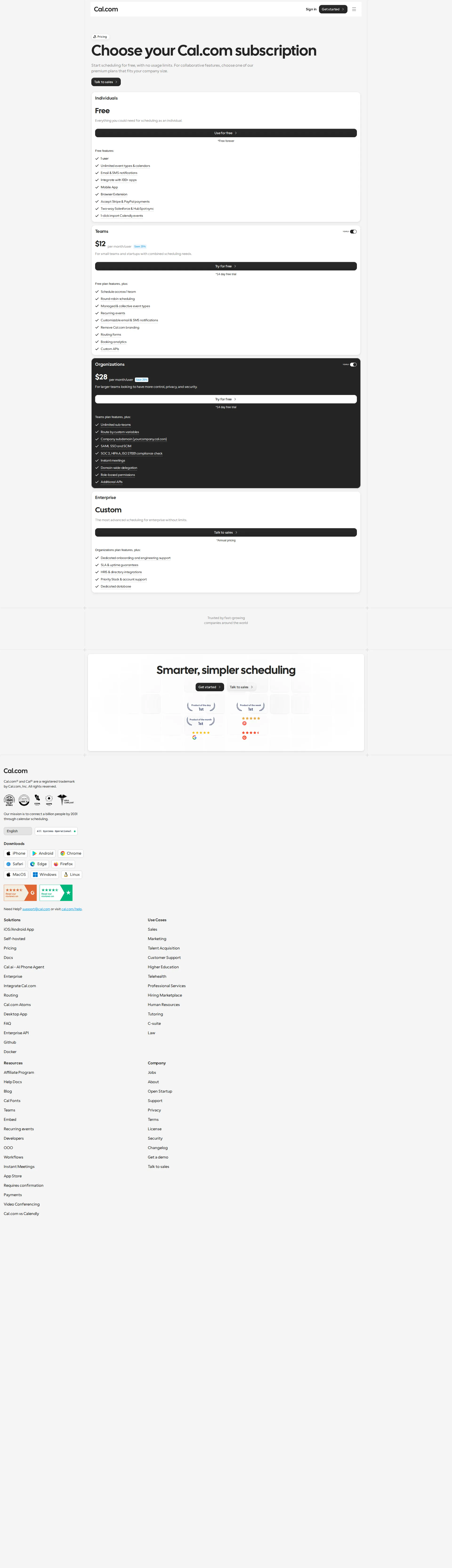 Cal.com pricing page screenshot