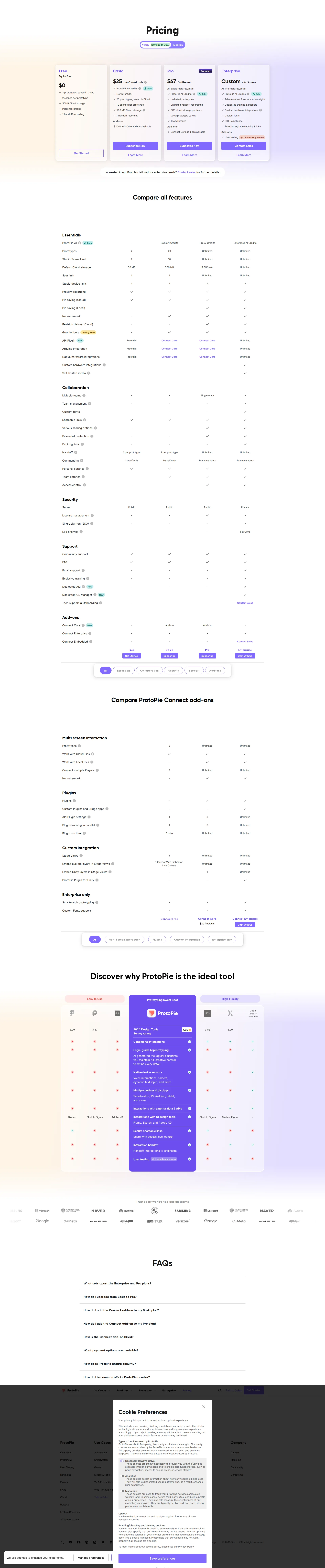 Protopie pricing page screenshot