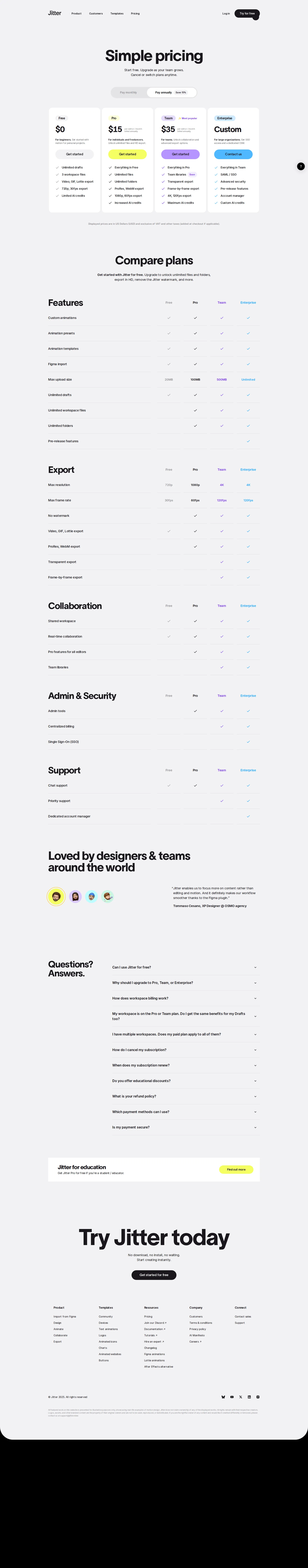 Jitter pricing page screenshot