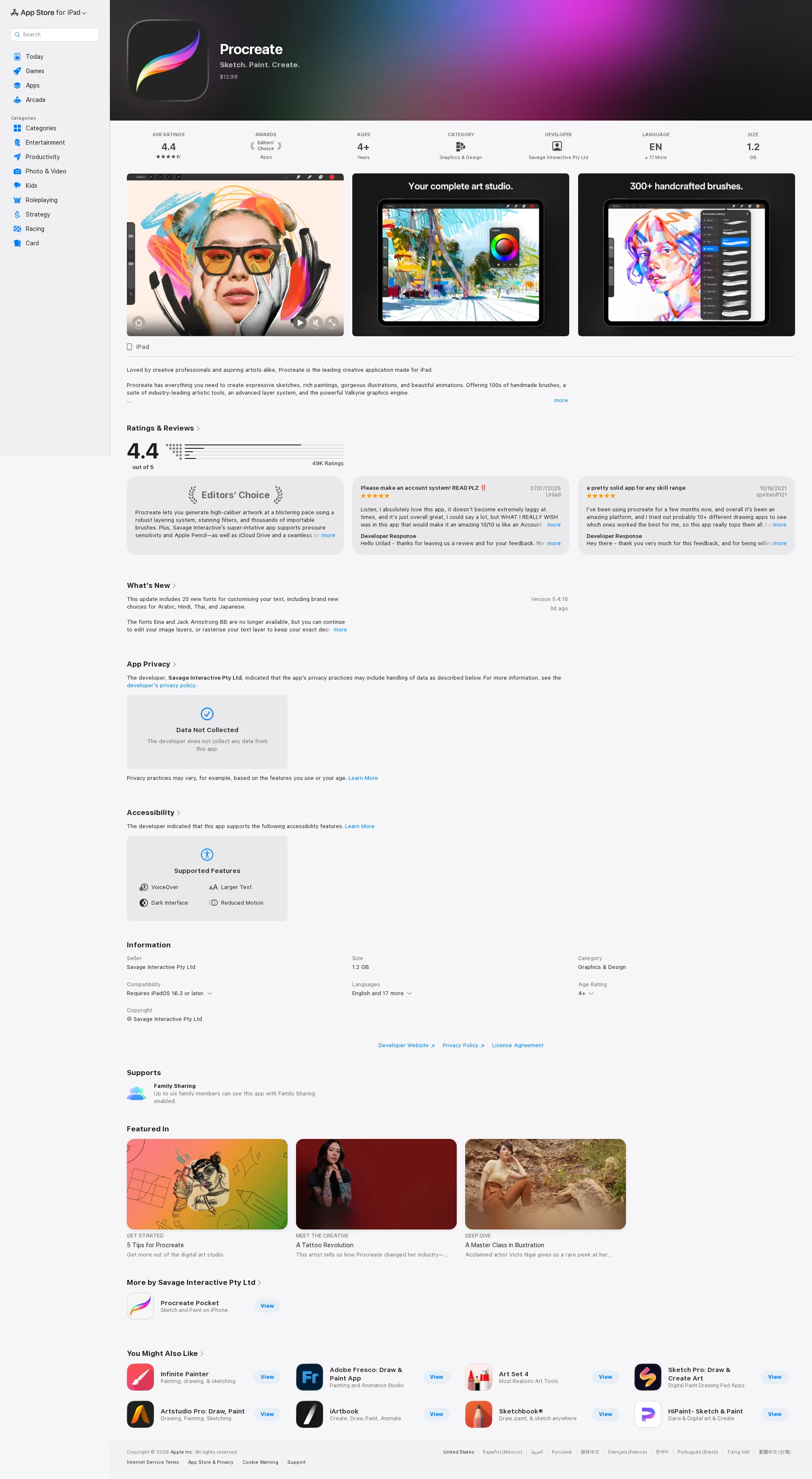 Procreate pricing page screenshot