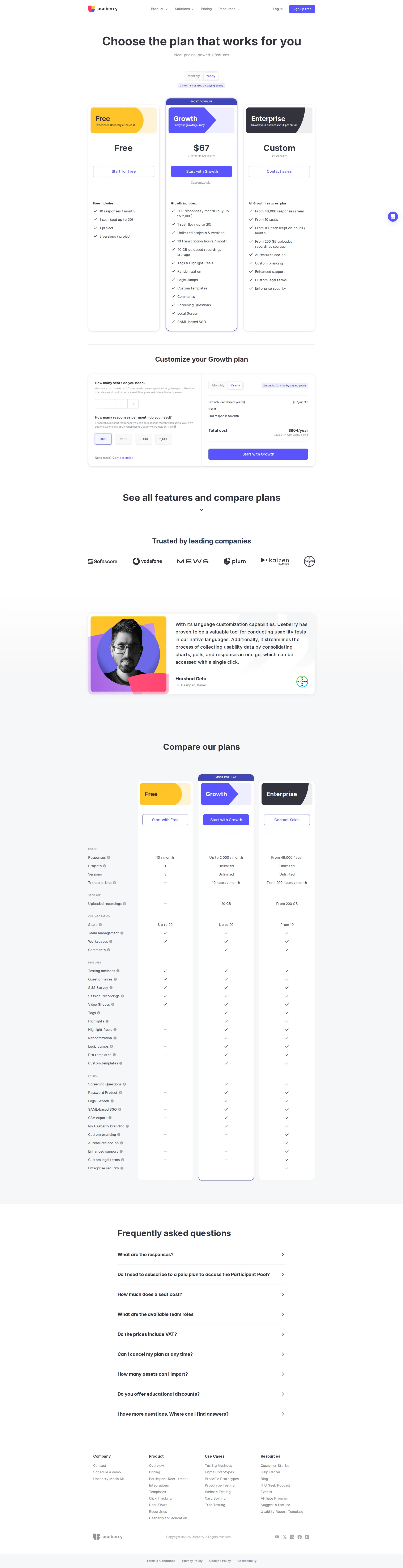 Useberry pricing page screenshot
