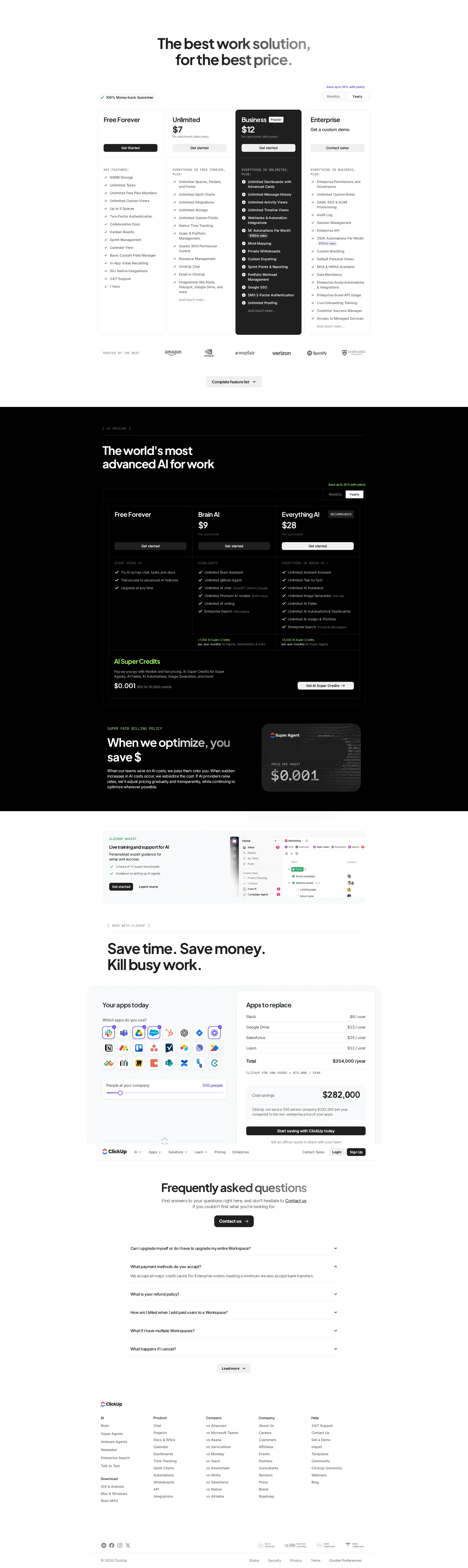 ClickUp pricing page screenshot