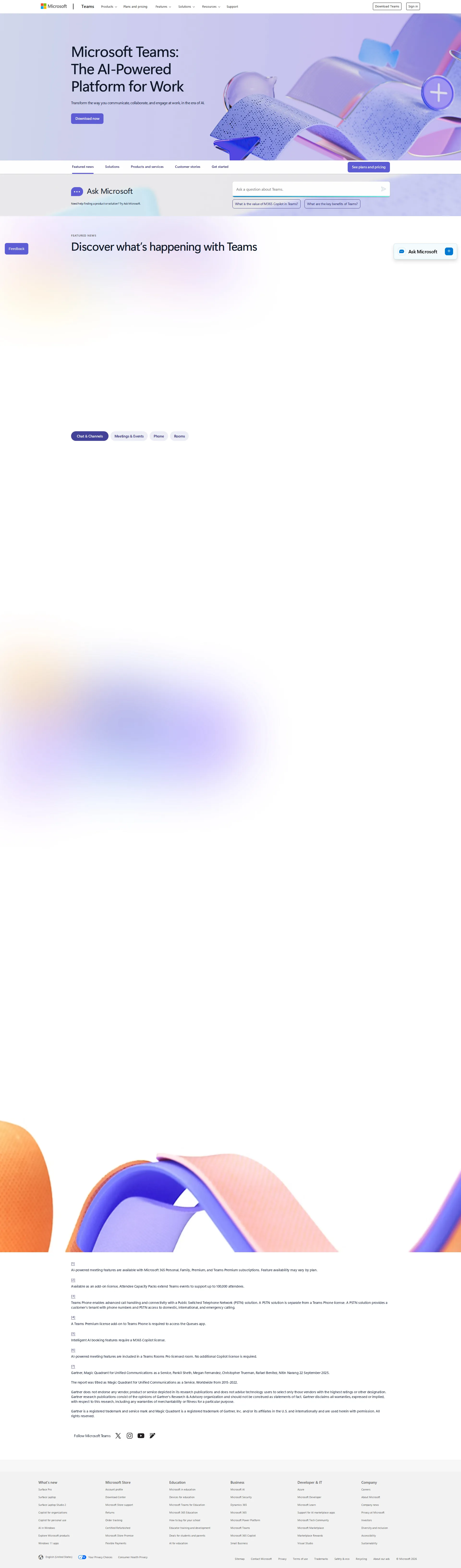 Microsoft Teams pricing page screenshot