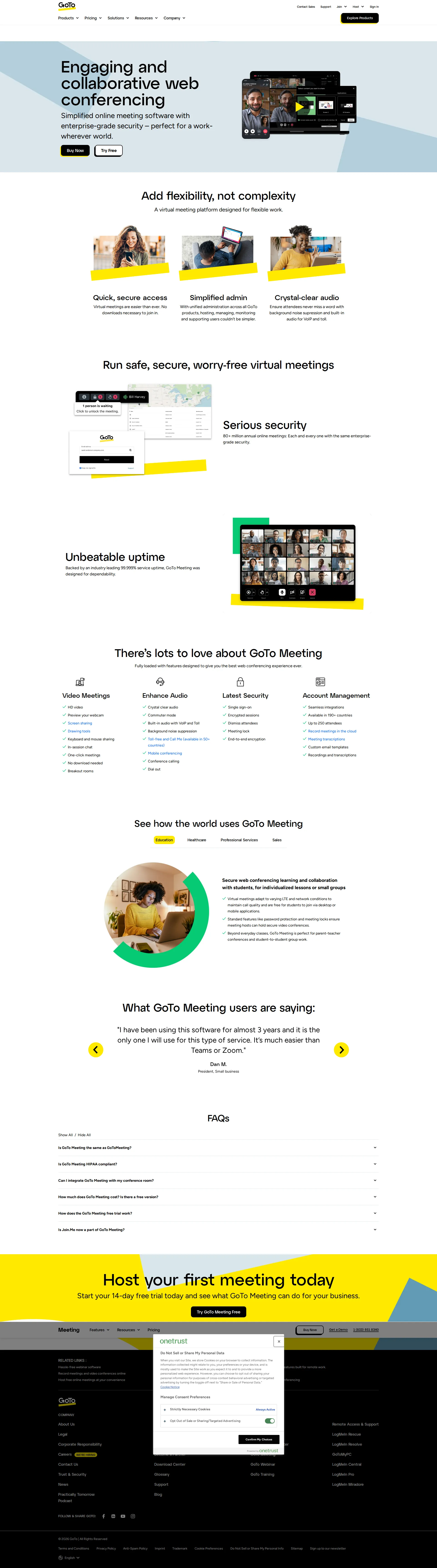 GoTo Meeting pricing page screenshot