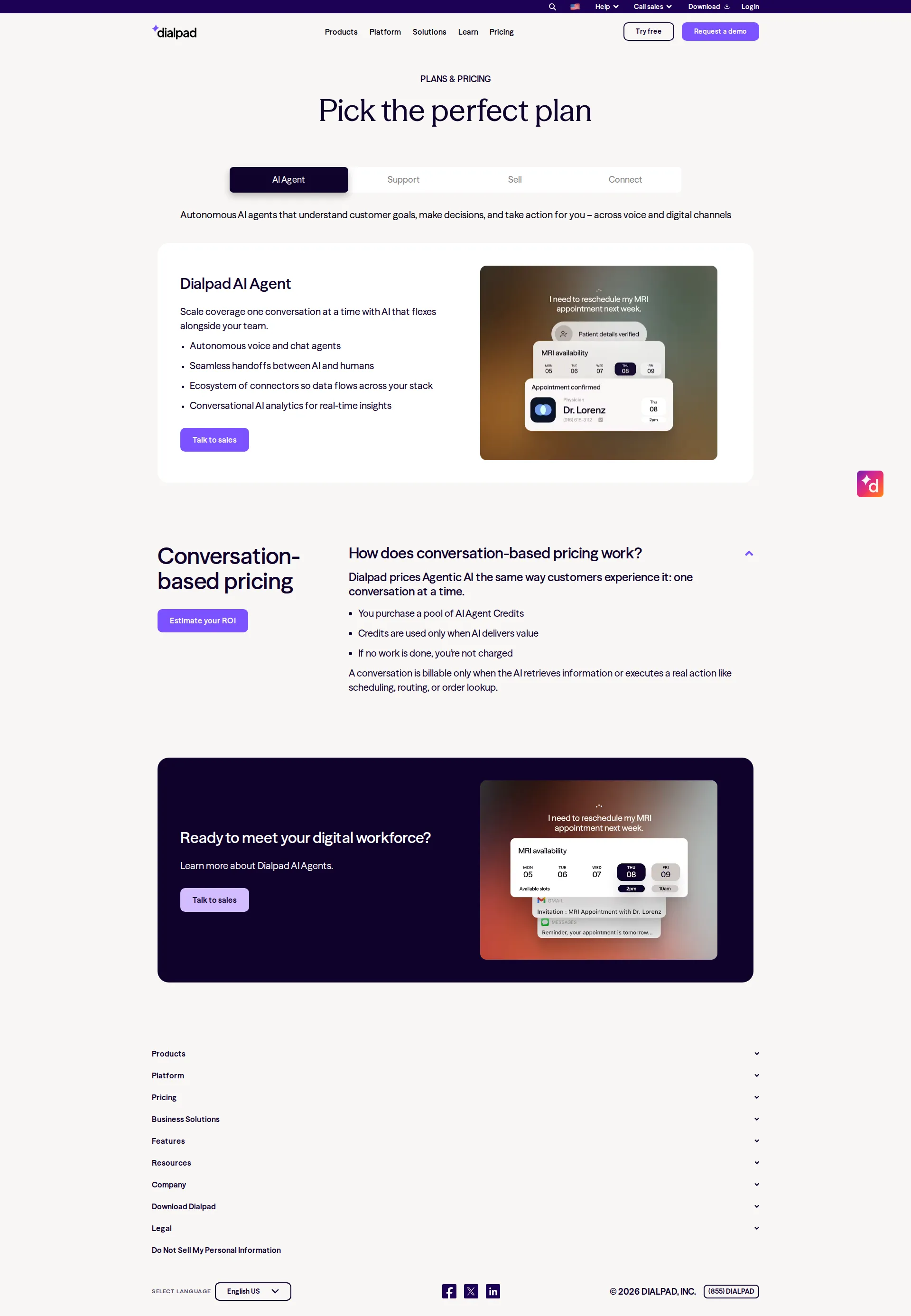 Dialpad pricing page screenshot