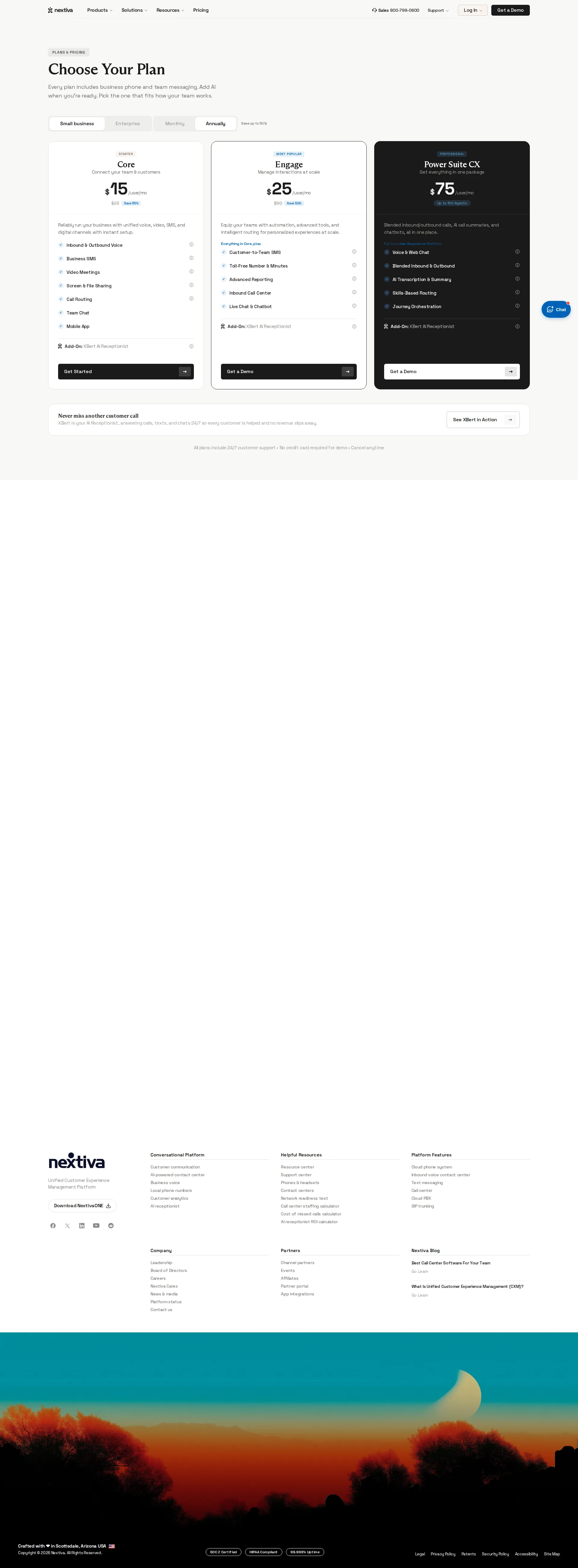 Nextiva pricing page screenshot