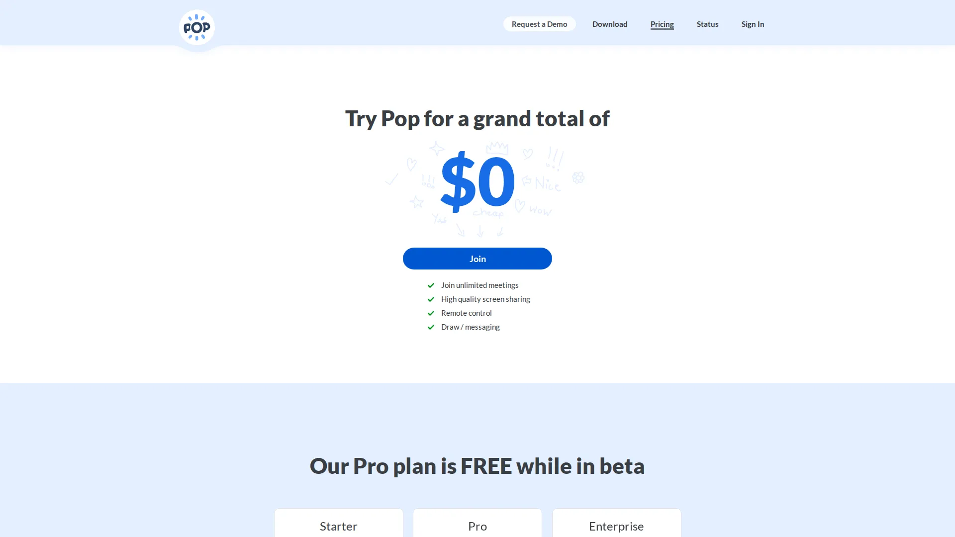 Pop pricing page screenshot